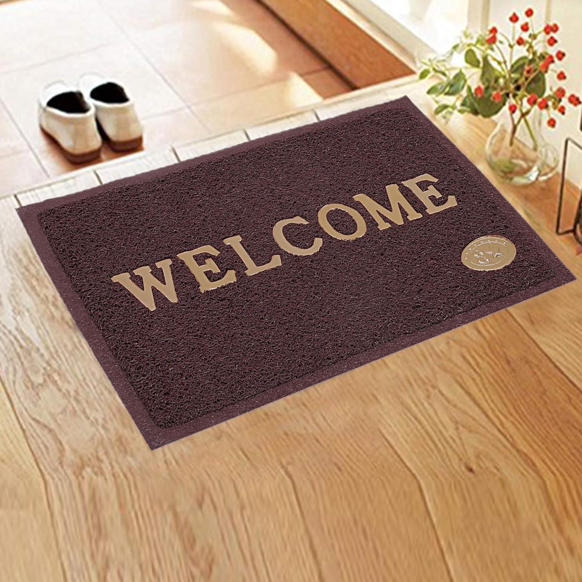 Kuber Industries Welcome Mats for Door Entrance | Door Mats for Office | Foot Mats for Home | Anti Slip Rubber Floor Mat | Large | Wine