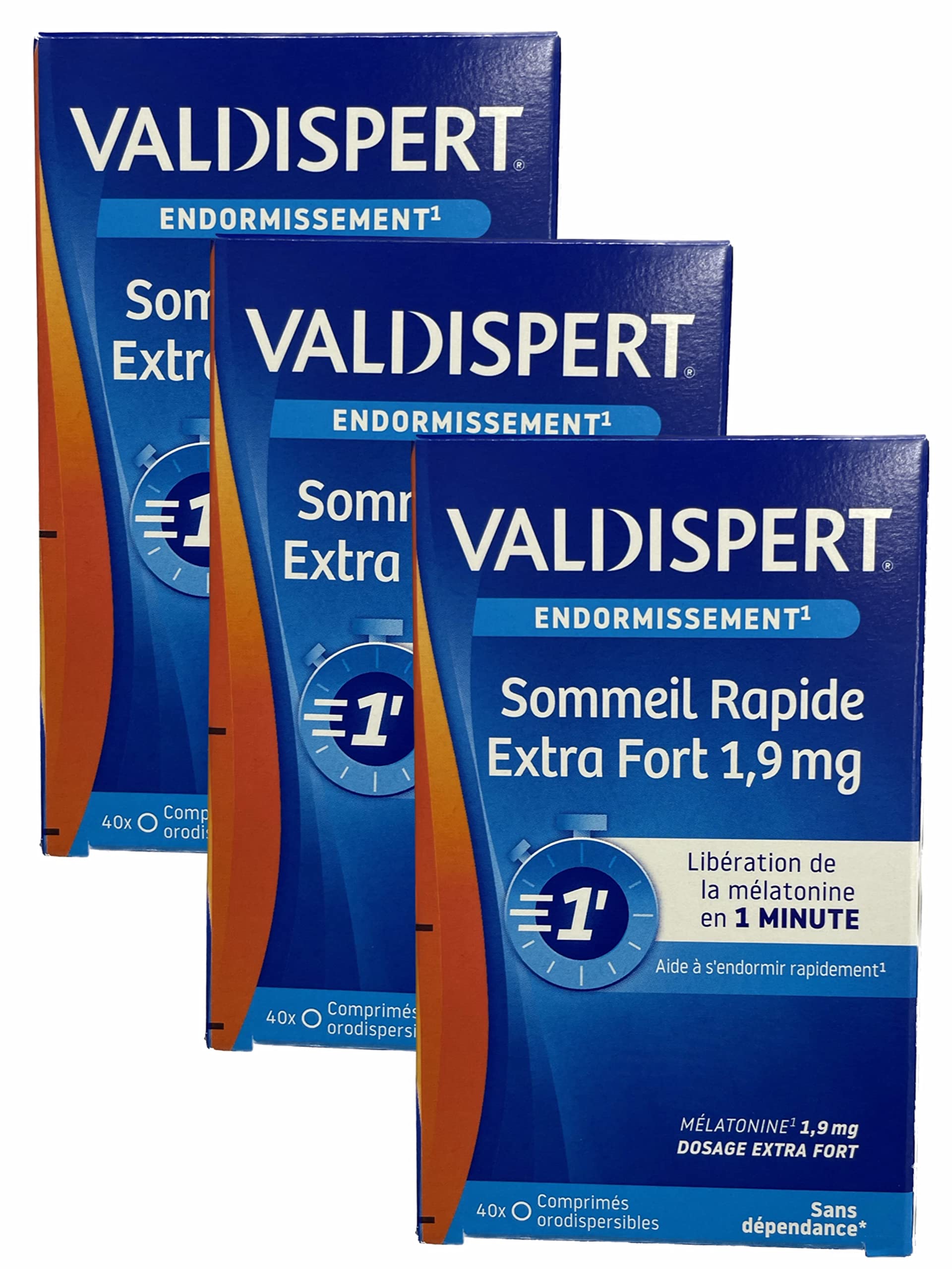 VALDISPERT - Sommeil Rapide - Endormissement - EXTRA FORT mélatonine 1,9mg - Libération de la mélatonine en 1 MINUTE - 3 Boites de de 40 Comprimés Orodispersibles (3)