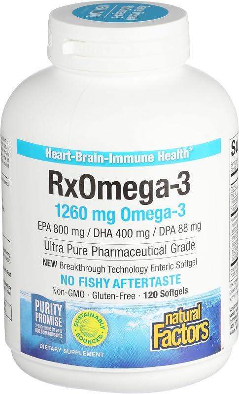 Natural Factors RxOmega-3 - Dietary Supplement for Brain & Heart Health Support - Eye Health Supplement with EPA & DHA - Natural Supplement with Omega-3 Fatty Acids - 120 Softgels (90 Servings)