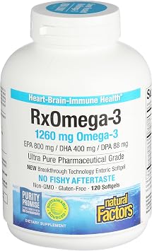 Natural Factors RxOmega-3 - Brain & Heart Health Support - Eye Health Supplement with EPA & DHA - Natural Supplement with Omega-3 Fatty Acids - 120 Softgels 90 Servings