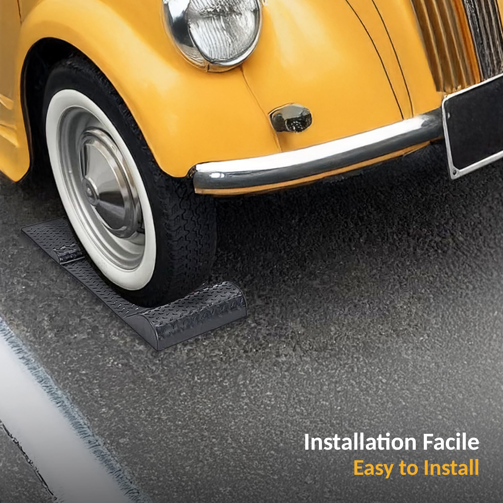 Fishtec Fermaruota Parcheggio Interno Esterno - Aiuto Parcheggio Auto - Striscia Riflettente Alta visibilità - Garage Posto Auto Protezione Muro - Nero 52 x 25,5 x 27 cm