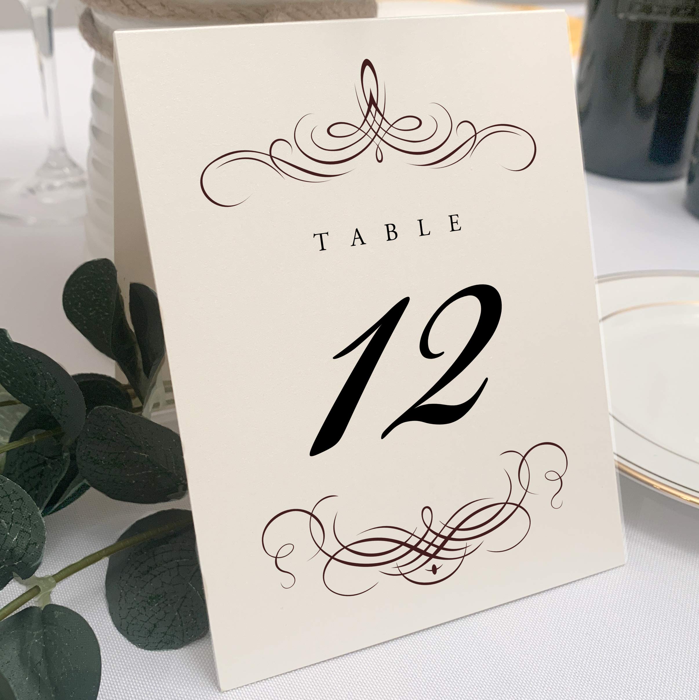Decadent Flourish Hochzeitstischnummern (Farbe / Menge wählen), Champagner, Schokolade, 1–100, doppelseitig, Zelt oder Verwendung in einem Ständer, ideal für Partys und Restaurants