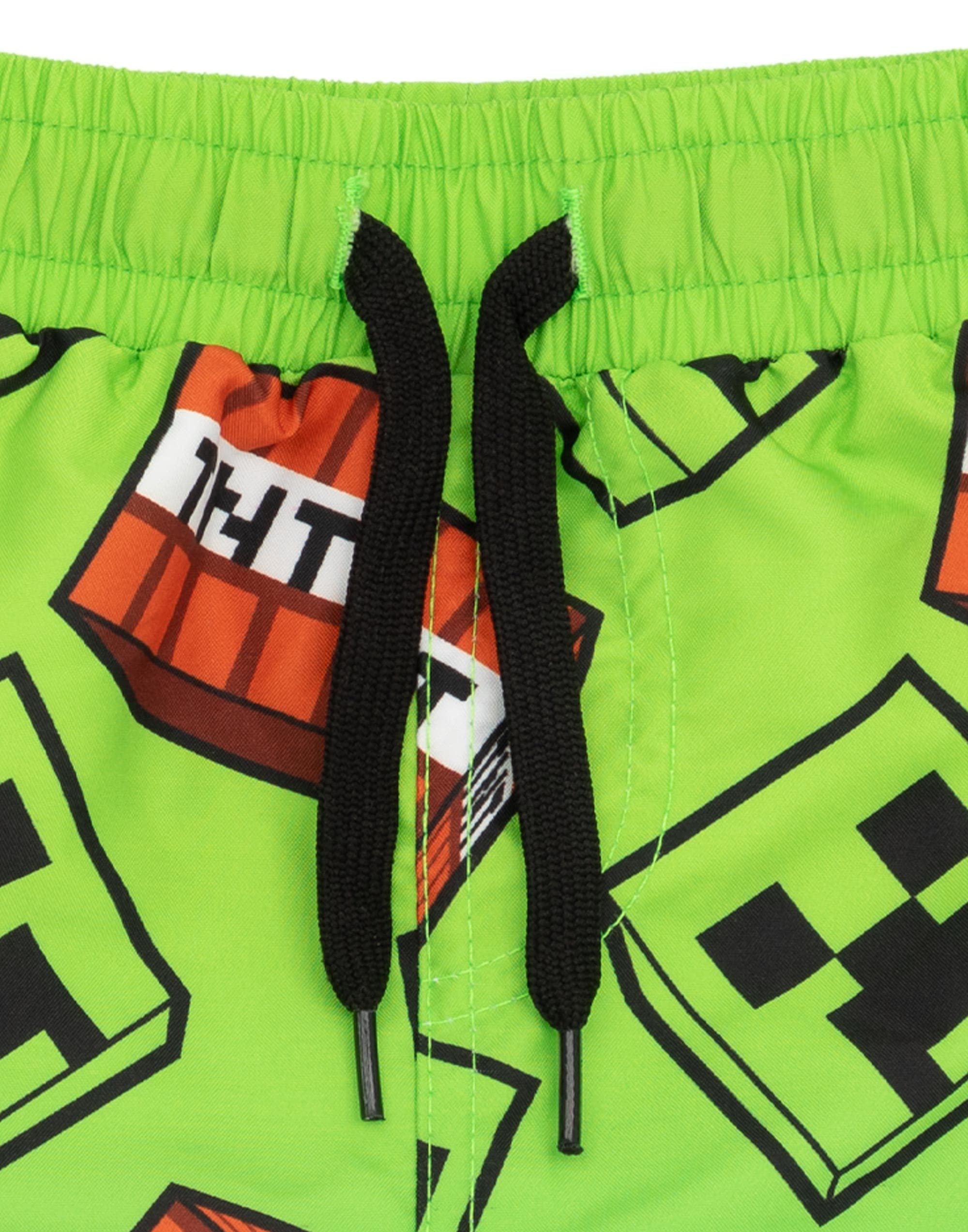 Minecraft Swim Shorts para Niños | Opciones De Vid Azul-Verde O Verde | Kids Teen Creeper Steve Alex TNT Personajes Explosivos Gamer Swim Pantalones Trunks