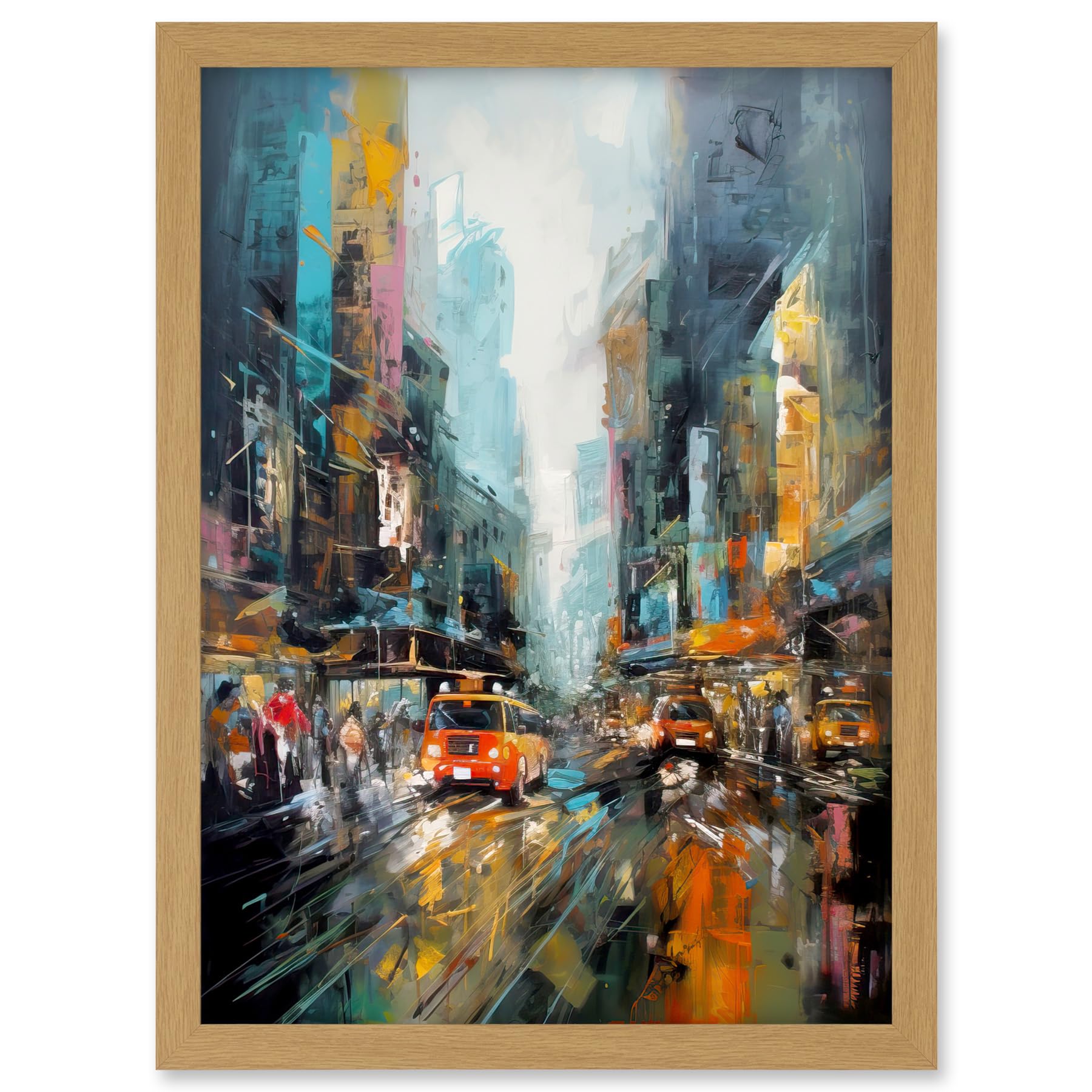 Artery8 New York City Rainy Day Abstract Action Cityscape Artwork Framed A3 Wall Art Print