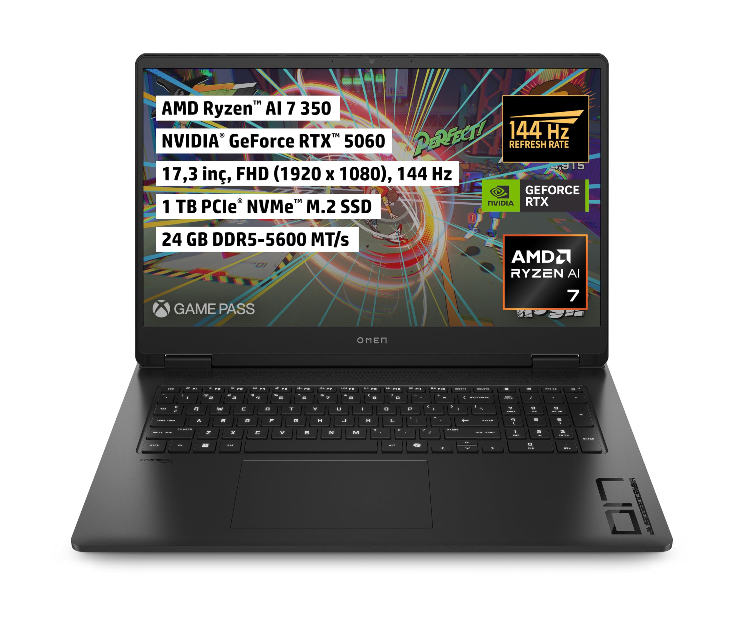 HP Omen | NVIDIA GeForce RTX™ 5060 8GB | 17 inç 48-144 Hz, 7 ms tepki süresi, IPS Ekran | AMD Ryzen™ AI 7 350 | 24 GB DDR5 | 1 TB PCIe® NVMe™ M.2 SSD | FreeDOS | Gaming Laptop | C2EZ3EA