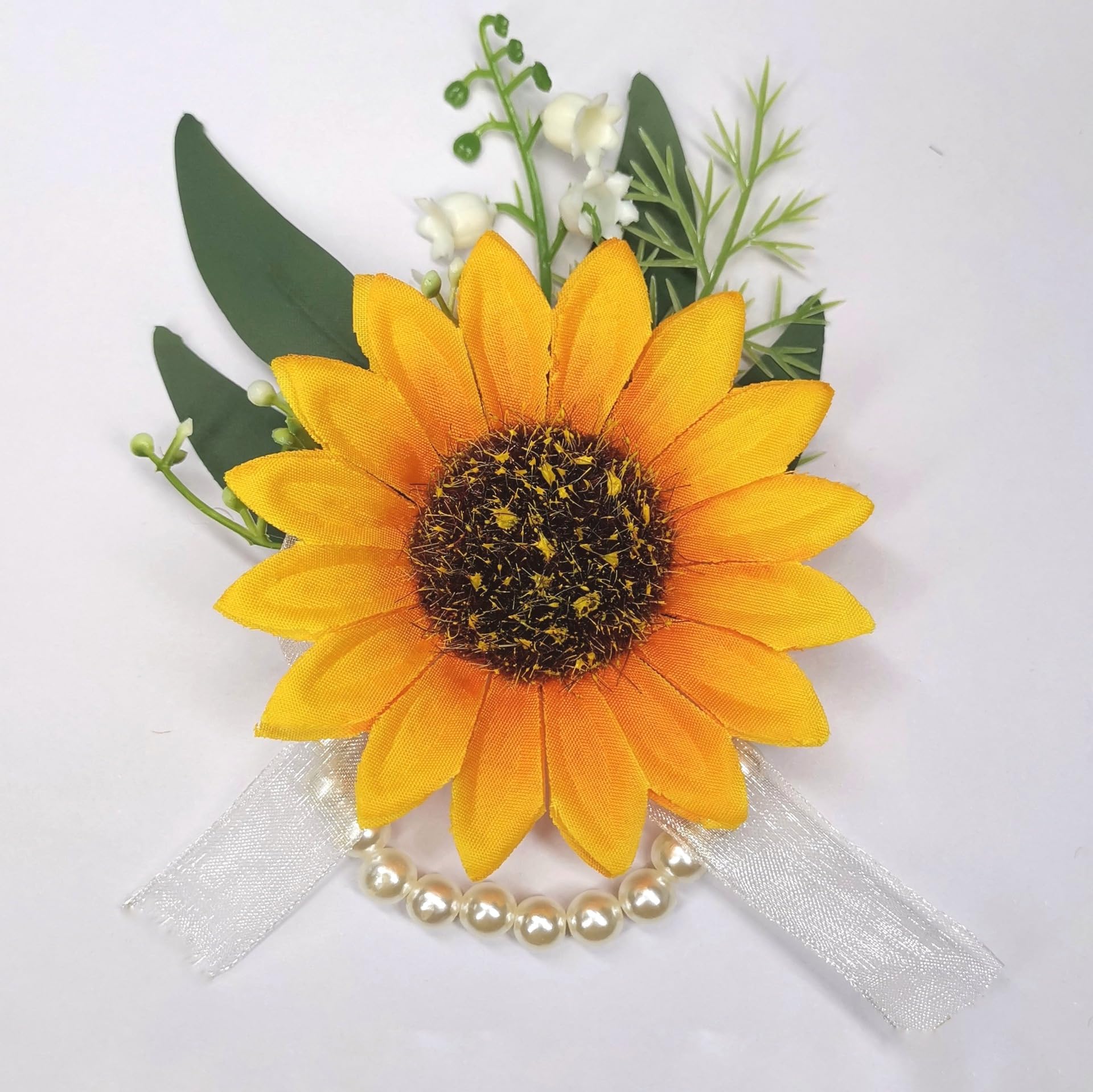 6 Bracciali Con Girasoli Artificiali Per Damigelle – Fiori Finti Al Polso Con Perle, Per Matrimoni E Balli, Eleganti