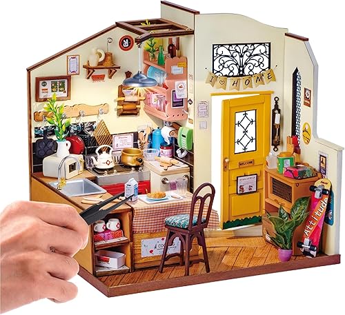 ROBOTIME Kit de casa de muñecas en miniatura para bricolaje, kit de casa pequeña con muebles, kit de habitación pequeña con luz LED, regalo para