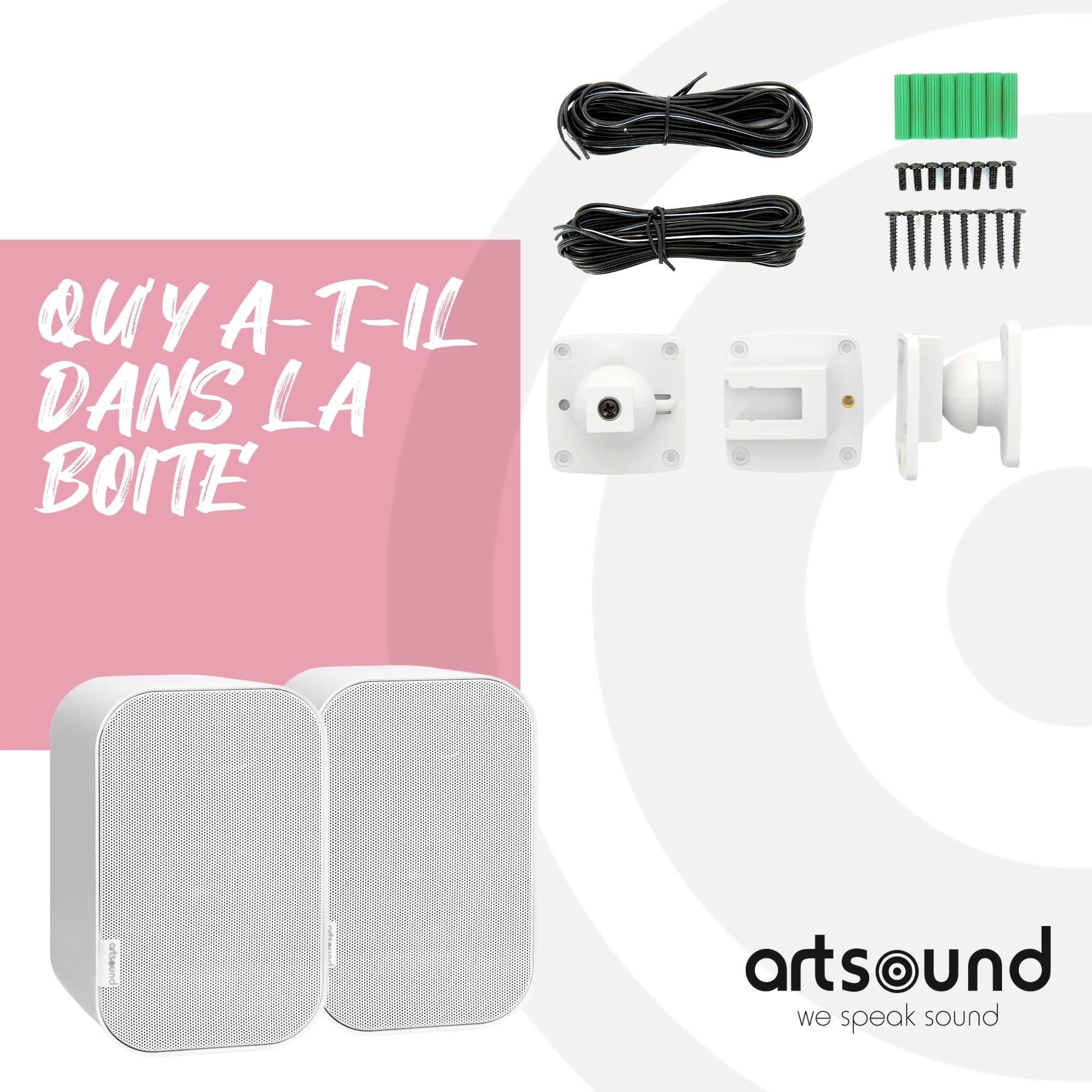Artsound UNI20, Ensemble de 2 Enceintes passives, Enceinte HiFi 2 Voies, 10-40 Watts, Support Mural avec Articulation à rotule, Convient pour des espaces jusqu'à 20 m² tels Que Couloir, Cuisine,
