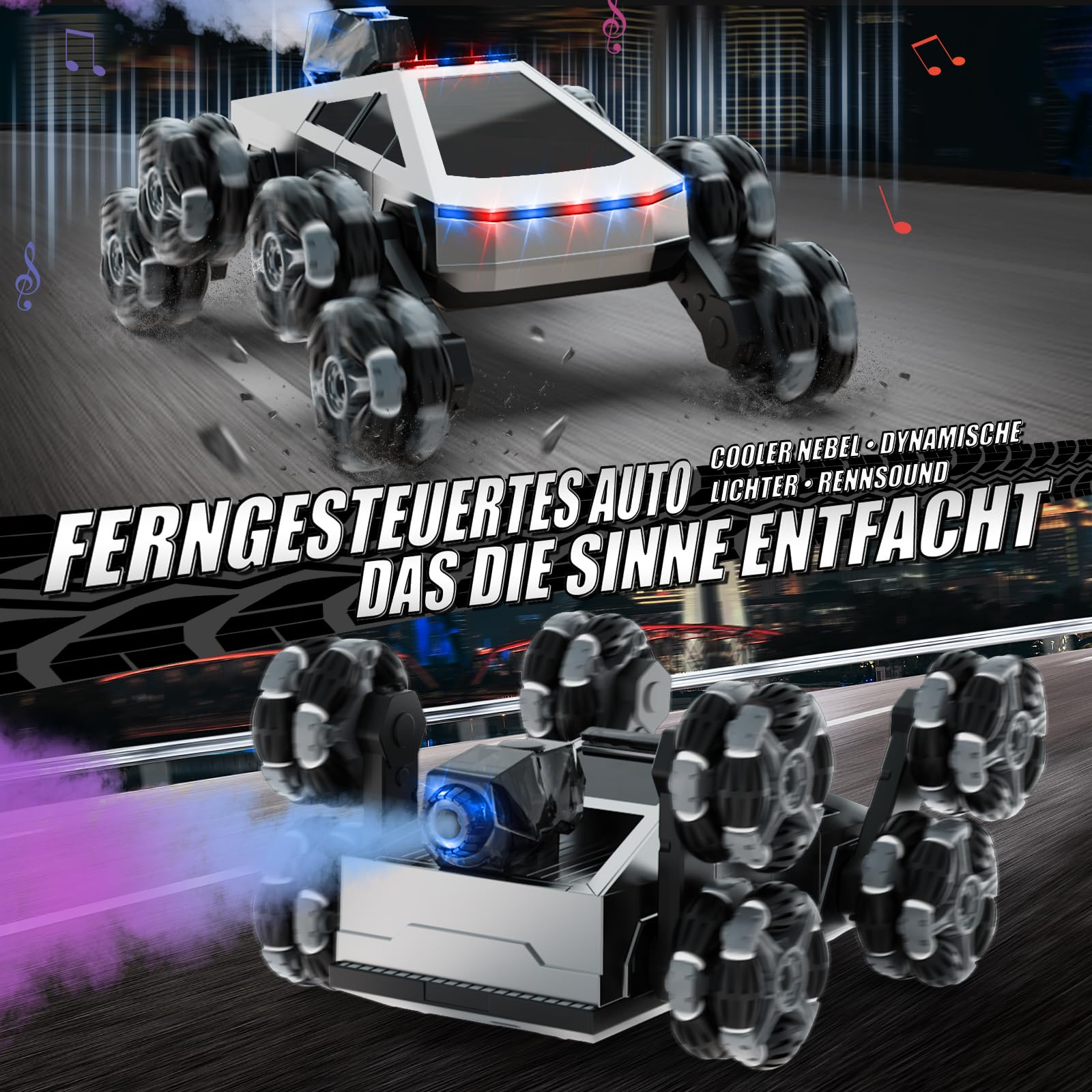 Ferngesteuertes Auto 8 Rad RC Stunt Car, 8WD RC Car, mit Handsteuerung & Fernbedienung, LED Licht Musik Sprühnebel, RC Car für Kinder 5 6 7 8 9 10 11 Jahre, geburtstagsgeschenk für Jungen und Mädchen