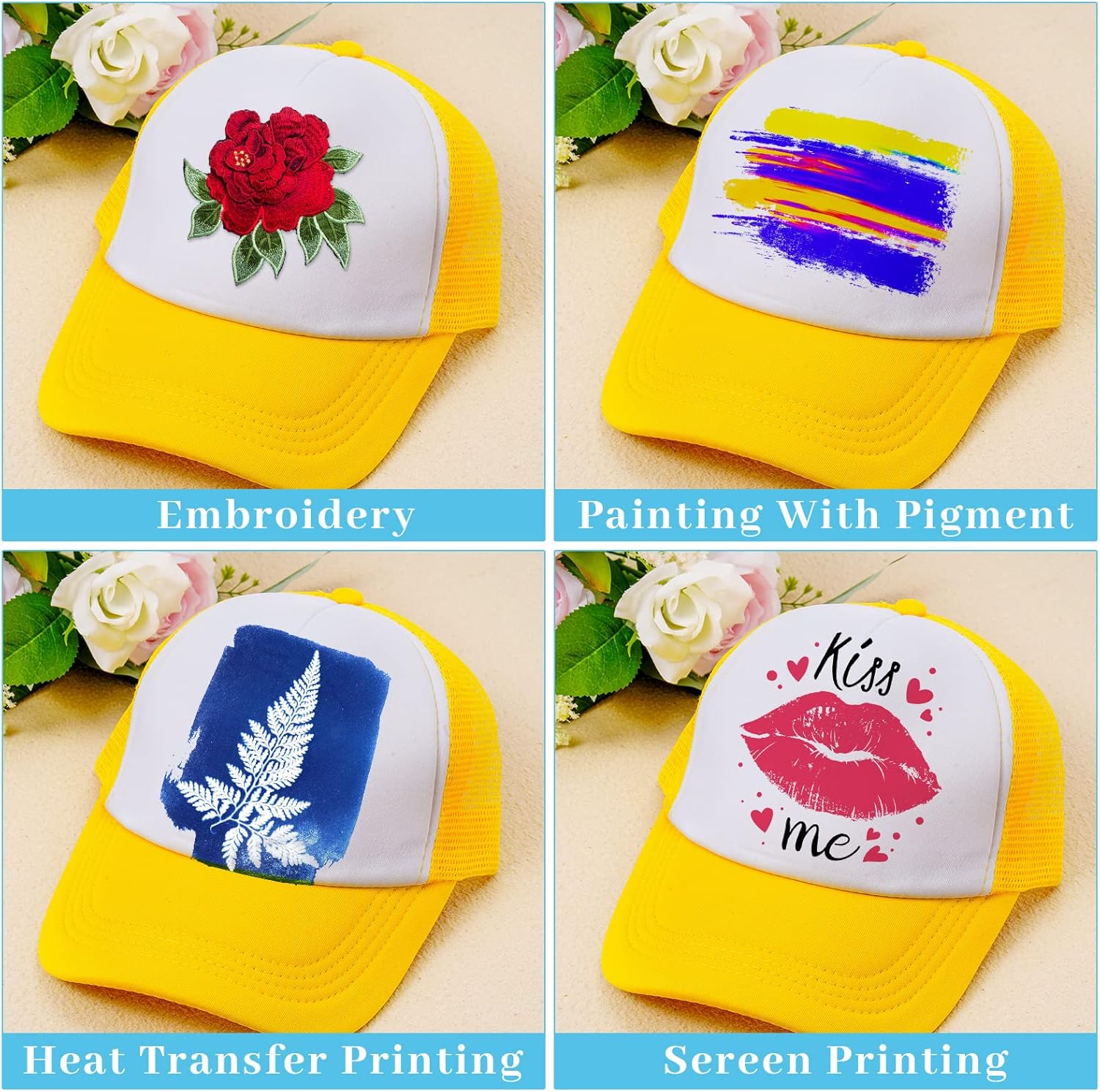 18 Pack Sublimation Blank Polyester Mesh Cap Trucker Summer Mesh Baseball Cap Unisex Two Tone and Solid Trucker Hats Blank Snap Back Hat for Men Women