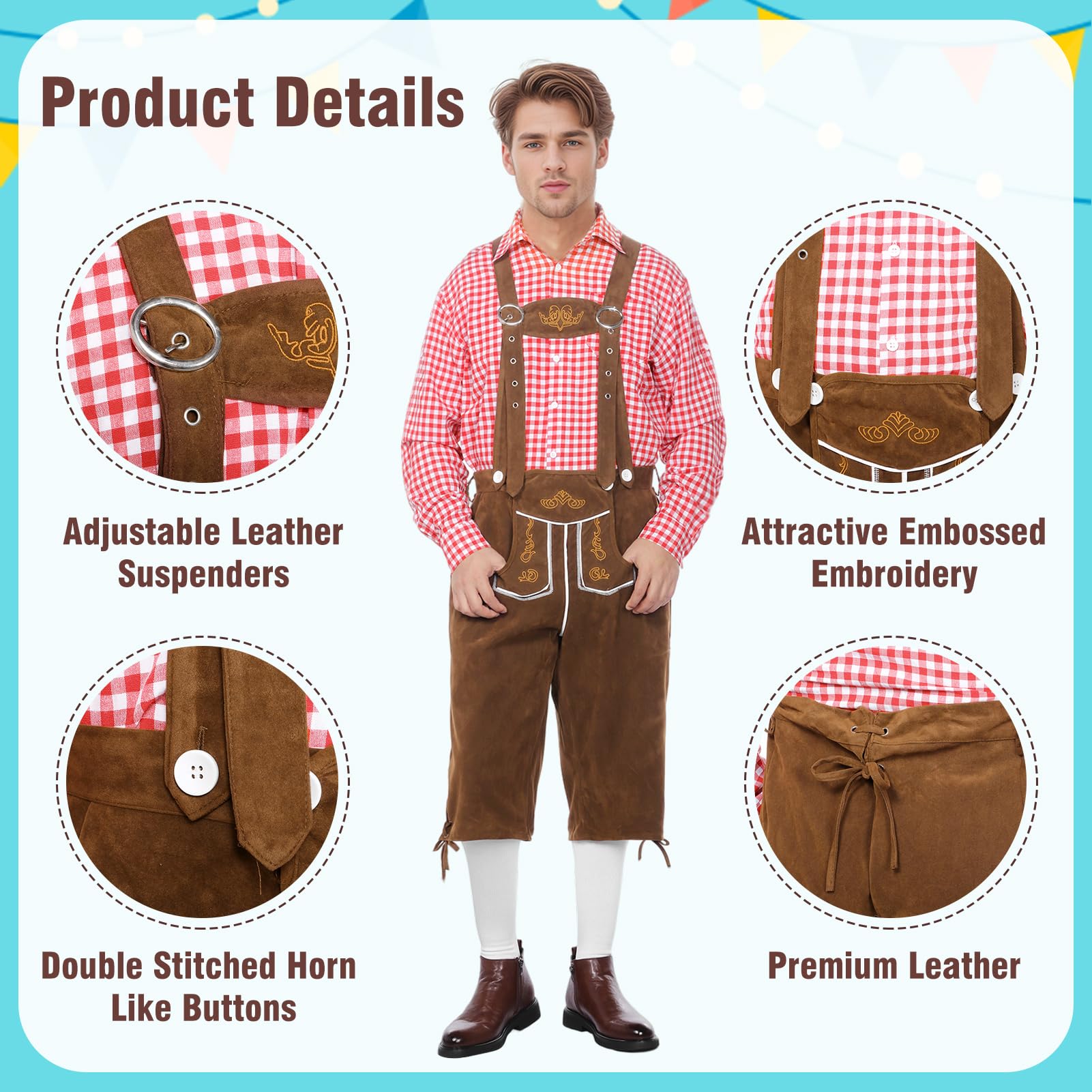 Trachten-Overall Mit Karohemd für Herren Oktoberfest-Outfit (Stil A, M)