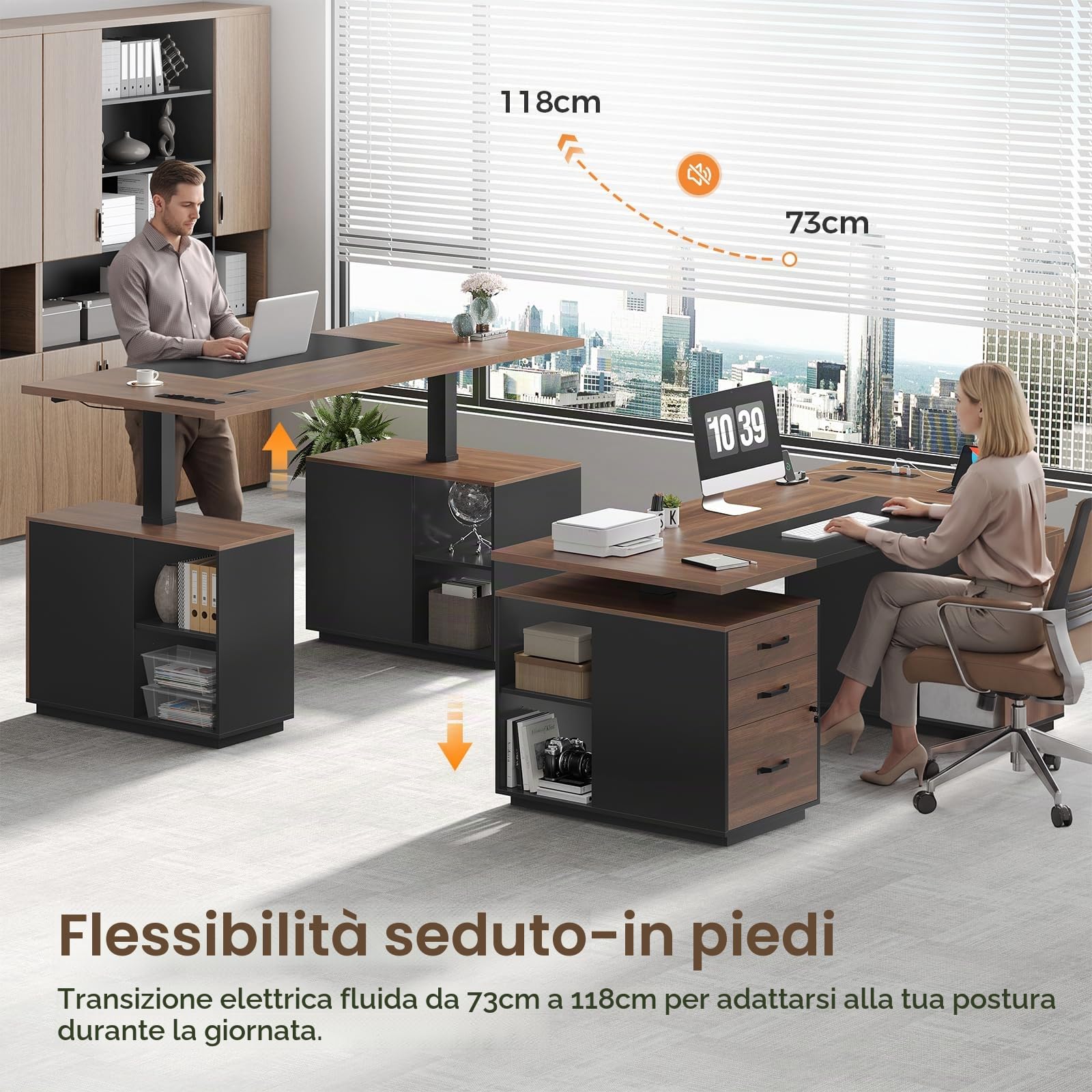 Scrivania Regolabile Elettricamente in Altezza con Cassetti, 140x70 cm, Scrivania da Ufficio Modulare per Lavoro da Casa e In Piedi con Schedario con Serratura, Stazione di Ricarica Integrata, Nero