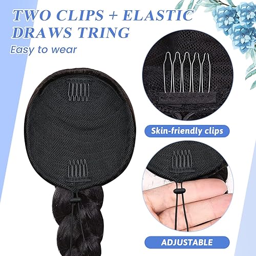 Miniatura 4 de TBOAD Cola de caballo trenzada para mujer, extensión de cola de caballo trenzada de 24 pulgadas de largo, extensión de cabello con clip con cordón