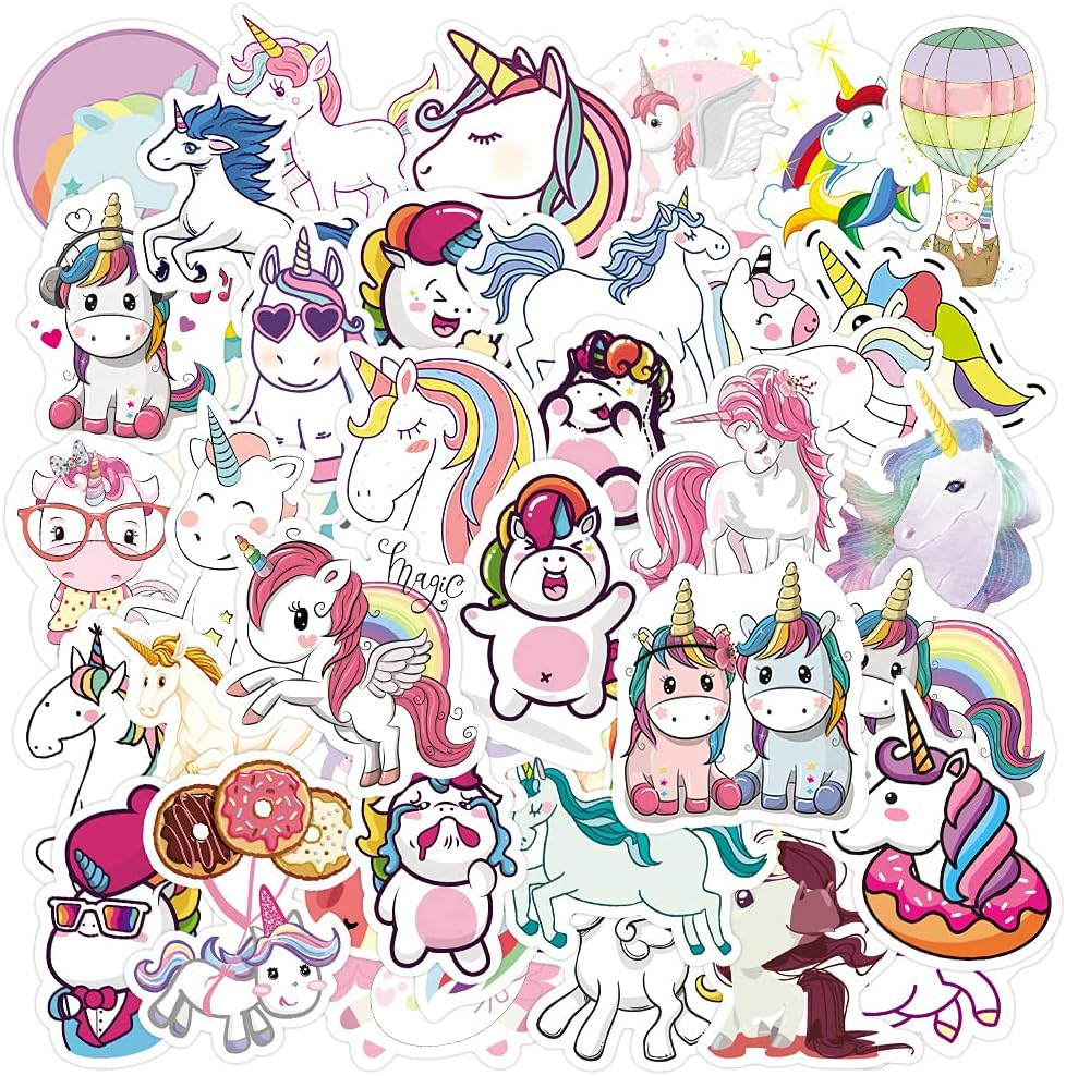 Unicorn Stickers for Kids Girls Cute Cartoon Stickers for Water Bottles Laptop Party Favors Greeting Card Scrapbooking Waterproof Stickers Pack 50Pcs