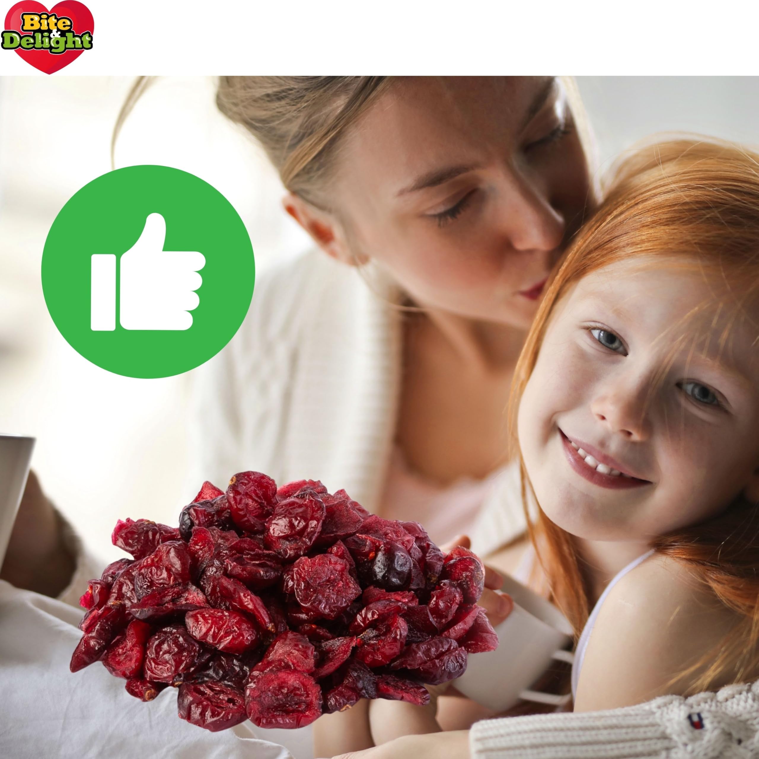 Bite & Delight 2kg Arándanos Secos - Frutas Secas Frescas, Bajo en Azúcar, Ácidas, Snack Saludable