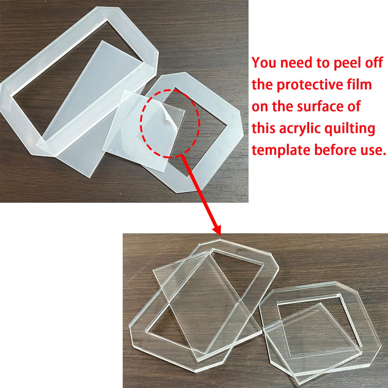2 juegos de plantillas de acolchado, suministros de acolchado, plantillas de costura, reglas de acolchado, rectangulares de 5 x 2.5 pulgadas y cuadradas de 2.5 pulgadas, plantillas de