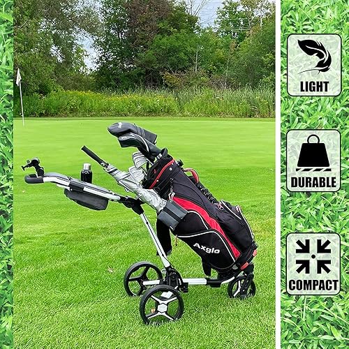 Miniatura 9 de V2 - Carrito de golf plegable pequeño, rueda delantera, carrito de golf, soporte para paraguas y soporte para bebidas incluido