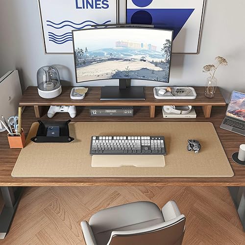 Miniatura 7 de DAWNTREES Tapete de escritorio de doble cara, tapete de escritorio de cuero, negro 35.5 x 17 pulgadas, protector de escritorio de corcho, con