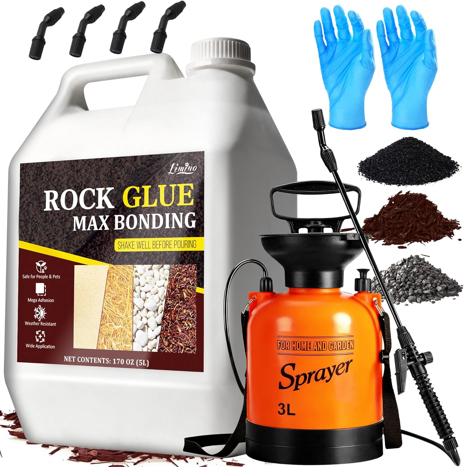 Rock Glue for Landscaping with Pump Sprayer - 1.3 Gal Ready to Spray Mulch Glue, Long-Lasting Mulch Lock Gravel Glue for Outdoor Landscaping, Fast Drying ＆ Pet-Safe Clear Gravel Binder Stabilizer