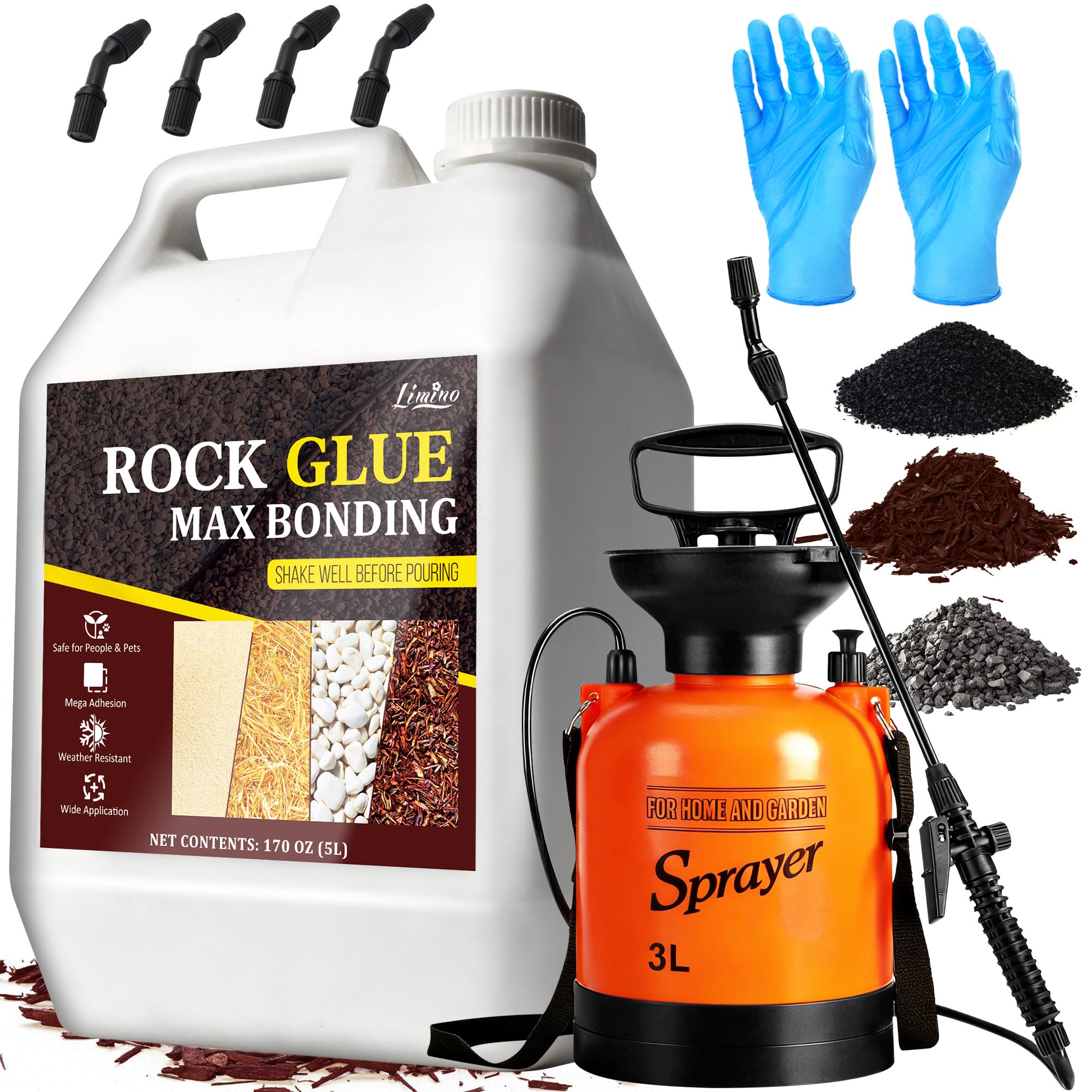 Gravel Glue with Pump Sprayer - 5L Ready to Spray Rock Glue, Long-Lasting Mulch Lock Pea Gravel Glue for Outdoor Landscaping, Fast Drying ๏ผ Pet-Safe Clear Gravel Binder Stabilizer for Mulch