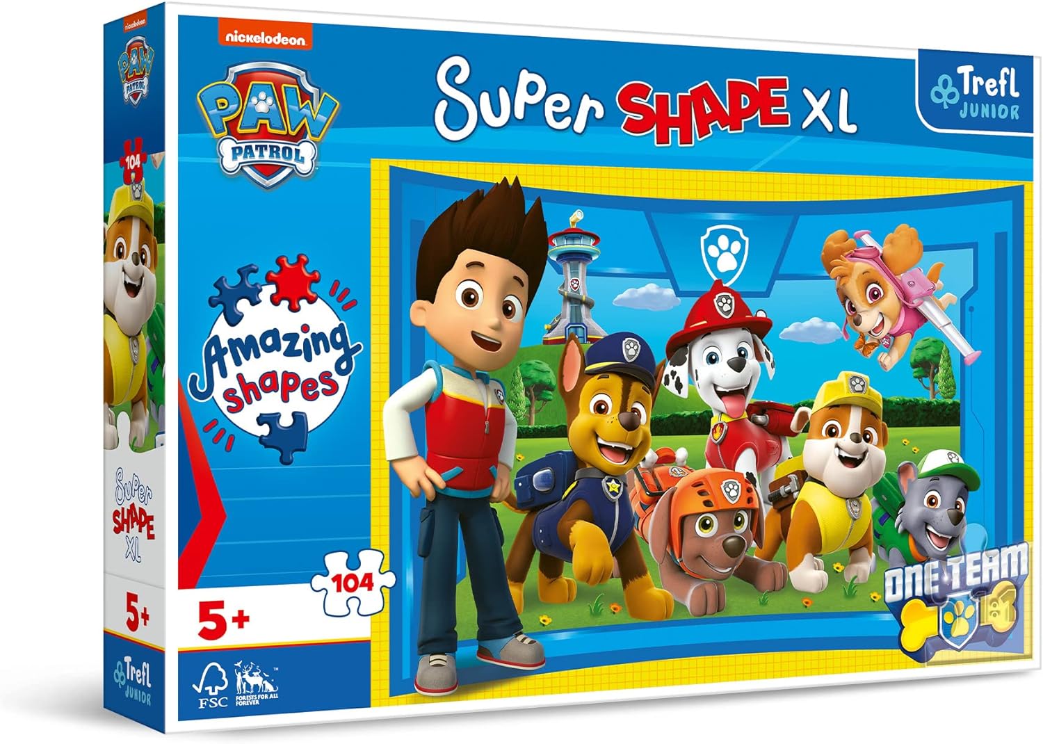 Trefl Puzzles 104 XL Super Shape-Crazy Shapes, Large Pieces Coloring Pages with Characters Fairy Tales Patrol Psi 5 Years, 50016, PAW Patrol Dog Friends, one Size