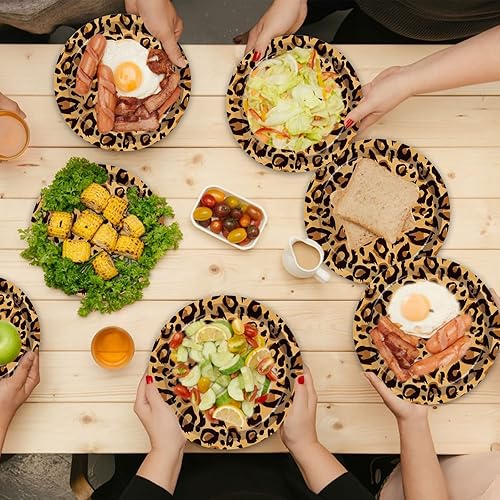 Miniatura 4 de 50 platos con estampado de leopardo, platos de papel de leopardo de 9 pulgadas, suministros de fiesta de safari en la selva, platos con estampado de