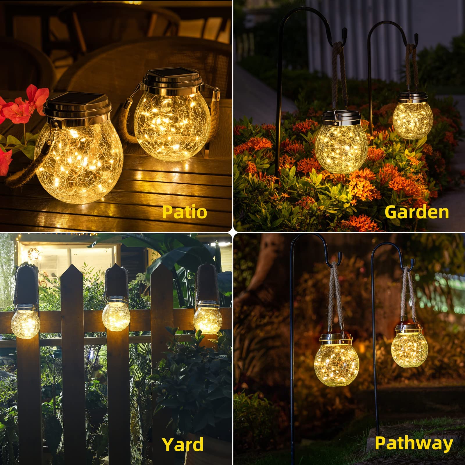 ROSHWEY Lot de 4 Lampes Extérieures Solaires Étanches avec 30 LED - Décoration de Noël - Pour jardin, porche, balcon - Blanc chaud