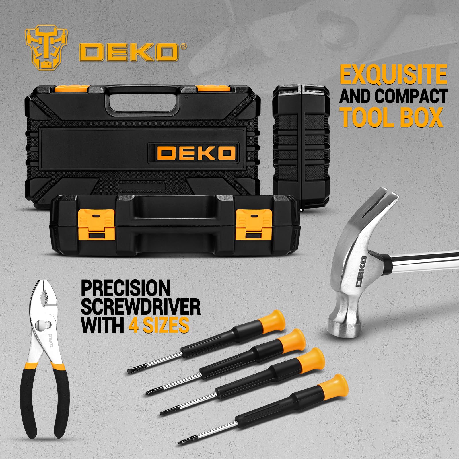 DEKO Outils Bricolage Kit - 62 Pièce Malette Outils à Main Ménage Général avec Boîte à Outils en Plastique Mallette de Rangement
