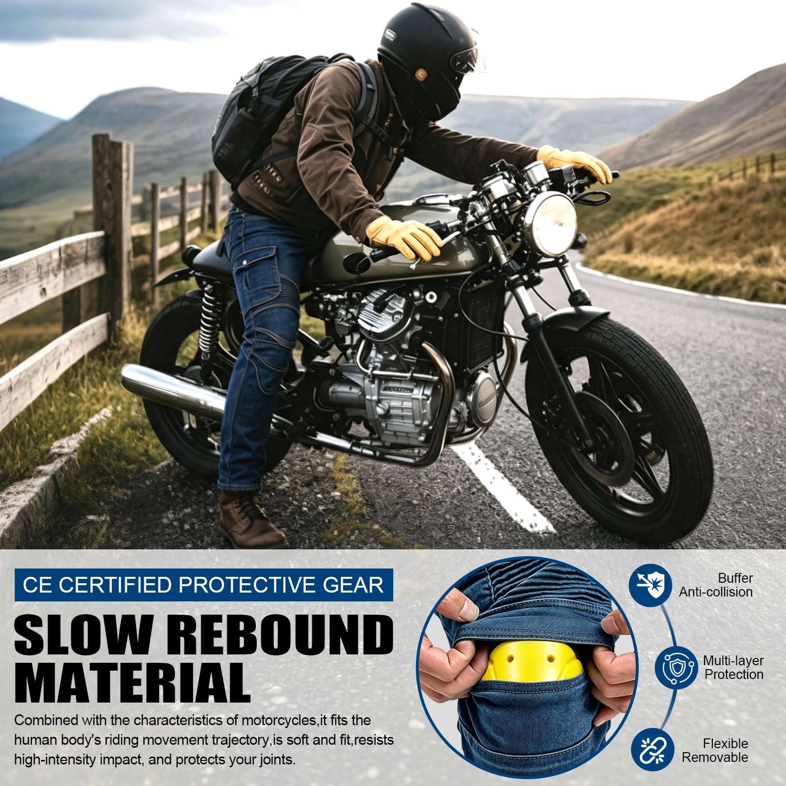 Uomo Pantaloni Moto, Jeans Moto Traspirante Protettivi in Denim Uomo Pantaloni Moto, Jeans Moto Traspirante Resistente all'Usura Tutte Le Stagioni, per Tutti I Giorni & Viaggi