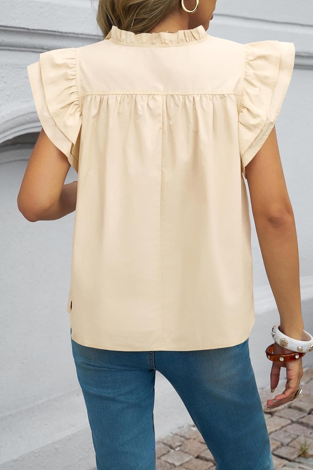 Cicy Bell Womens Ruffle Cap Sleeve Blouses V Neck Dressy Casual Tops Summer Sleeveless Cotton Shirts - Image 6