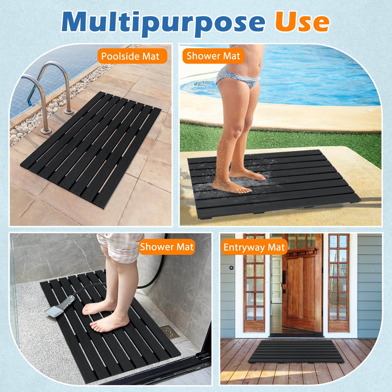 SOARS Tapis de Douche Antidérapant, Caillebotis Extérieur & Intérieur 100 X 60 CM, Matériau WPC Imperméable et Robuste, Finition Effet Bois, Charge 150 KG, pour Salle de Bain, Piscine, Entrée, Noir