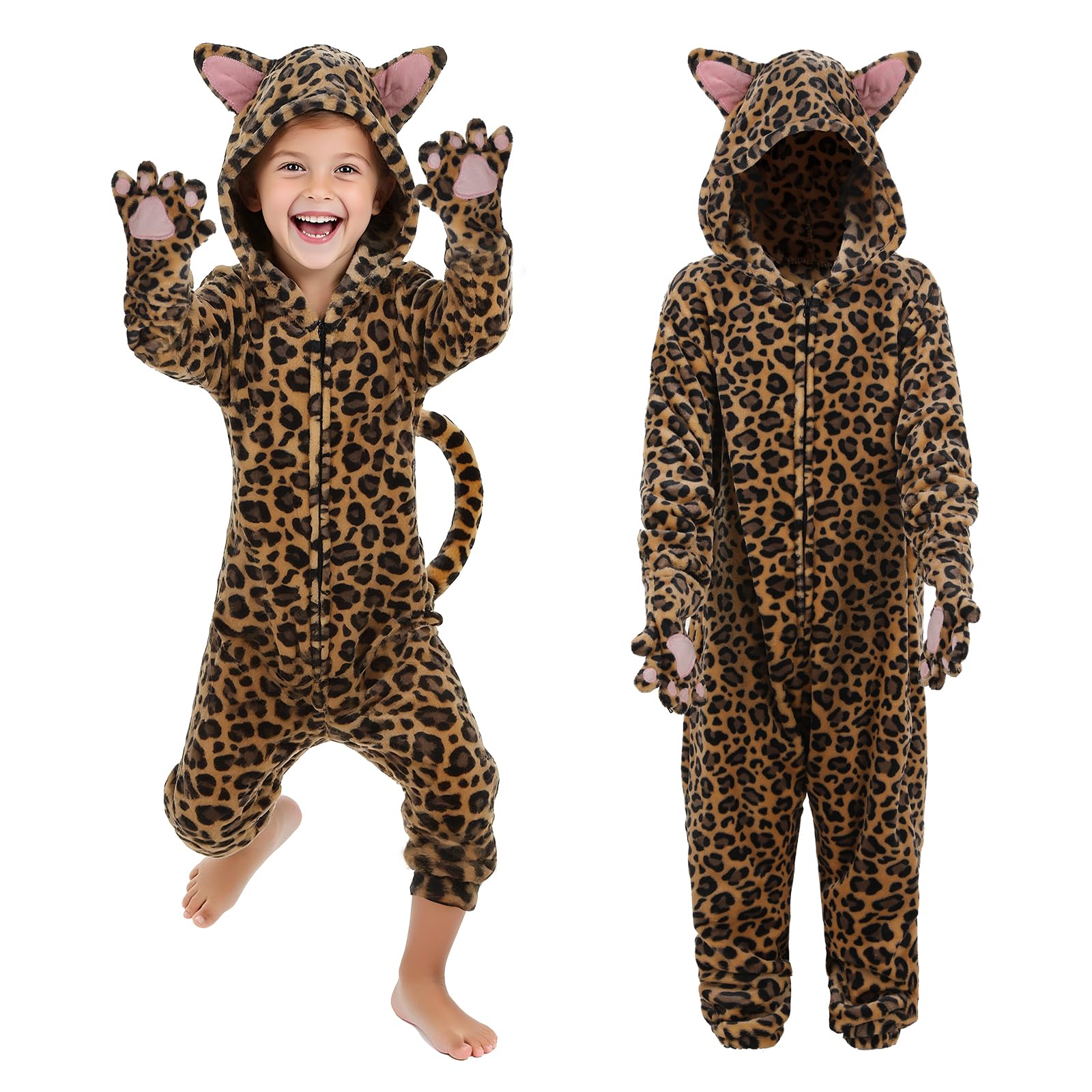 JoyinTcos Kids Animal Onesie Leopard Costumes Pajamas Leopard Onesie Kids Cosplay Costum Gifts for Girls Boys Age-XL Multicolor