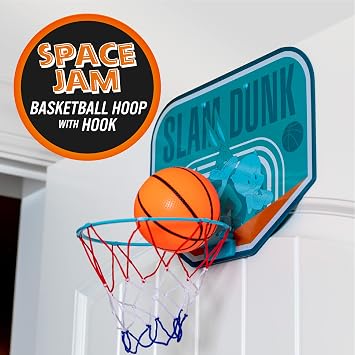 Paladone Looney Tunes Space Jam Over the Door Mini Basketball Hoop Indoor Sports Toys for Boys and Girls, Office, Dorm, and Teen Boy Room Accessories