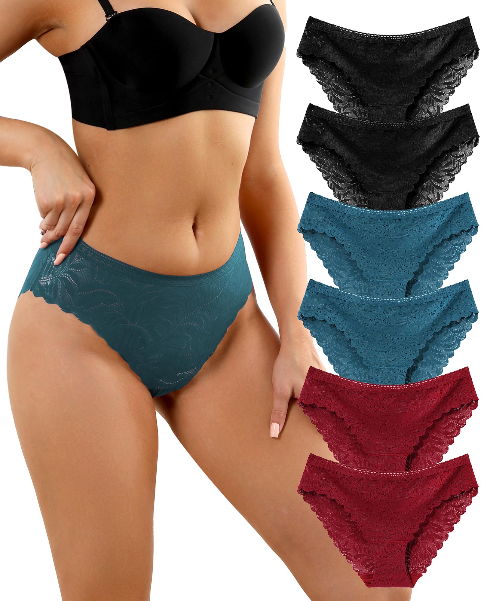 Women's Lace Bikini Panties - High-Cut Cheeky Seamless Underwear, Breathable Comfort for Everyday & Special Occasions