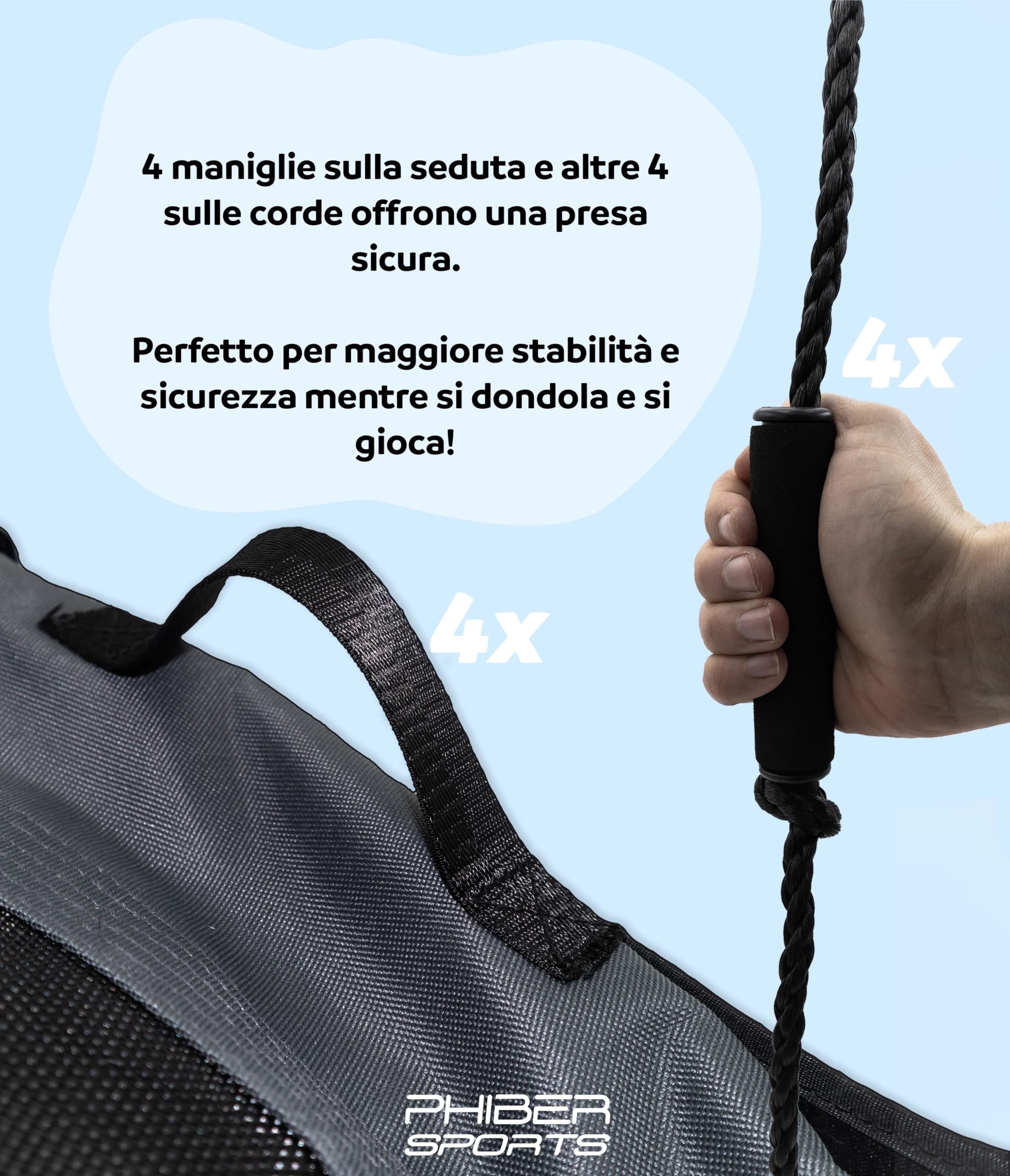 PHIBER-SPORTS Altalena a Nido d'Ape per Esterno per Bambini - Ø 100 cm - Con Cuscini + Maniglioni + Altezza Regolabile - Resistente agli Agenti Atmosferici e Durevole - Altalena a Piatto in Rete