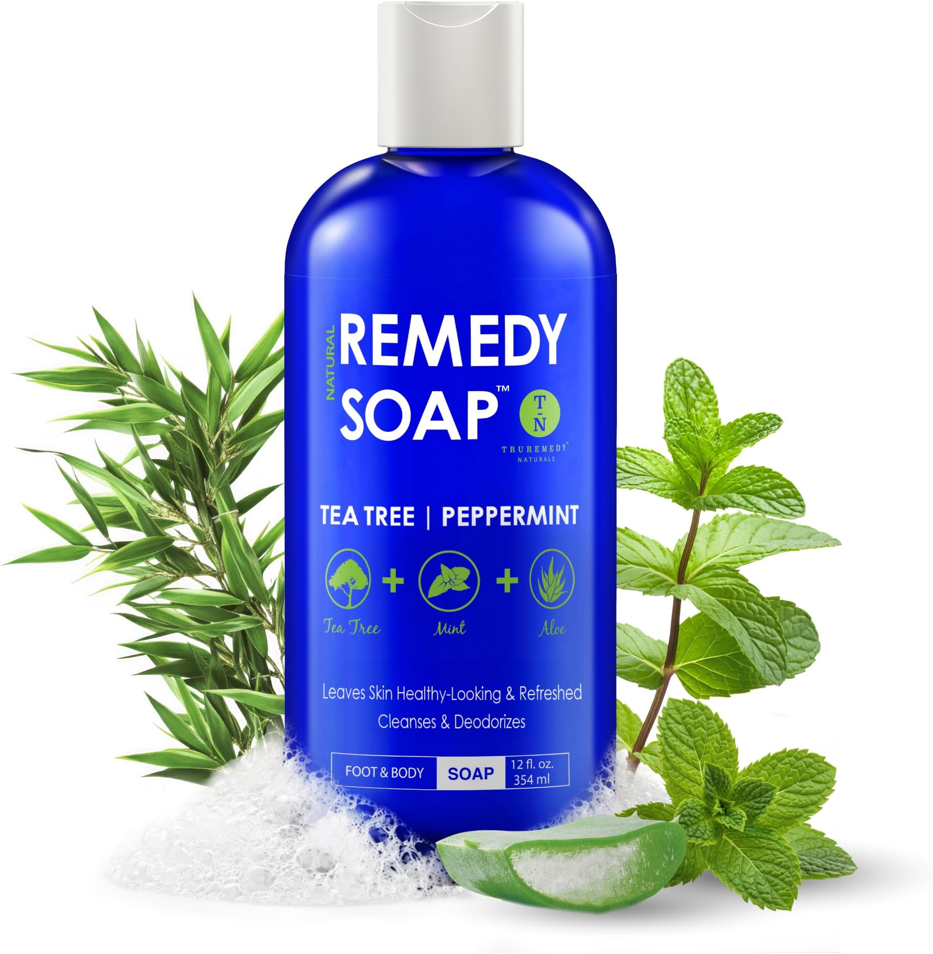Truremedy Naturals 12 oz Tea Tree Oil Body Wash - Invigorating Tea Tree Soap with Peppermint, Aloe, Eucalyptus, Coconut and Olive Oil - Refreshing Body Wash for Men and Women - Shower Gel Cleanser