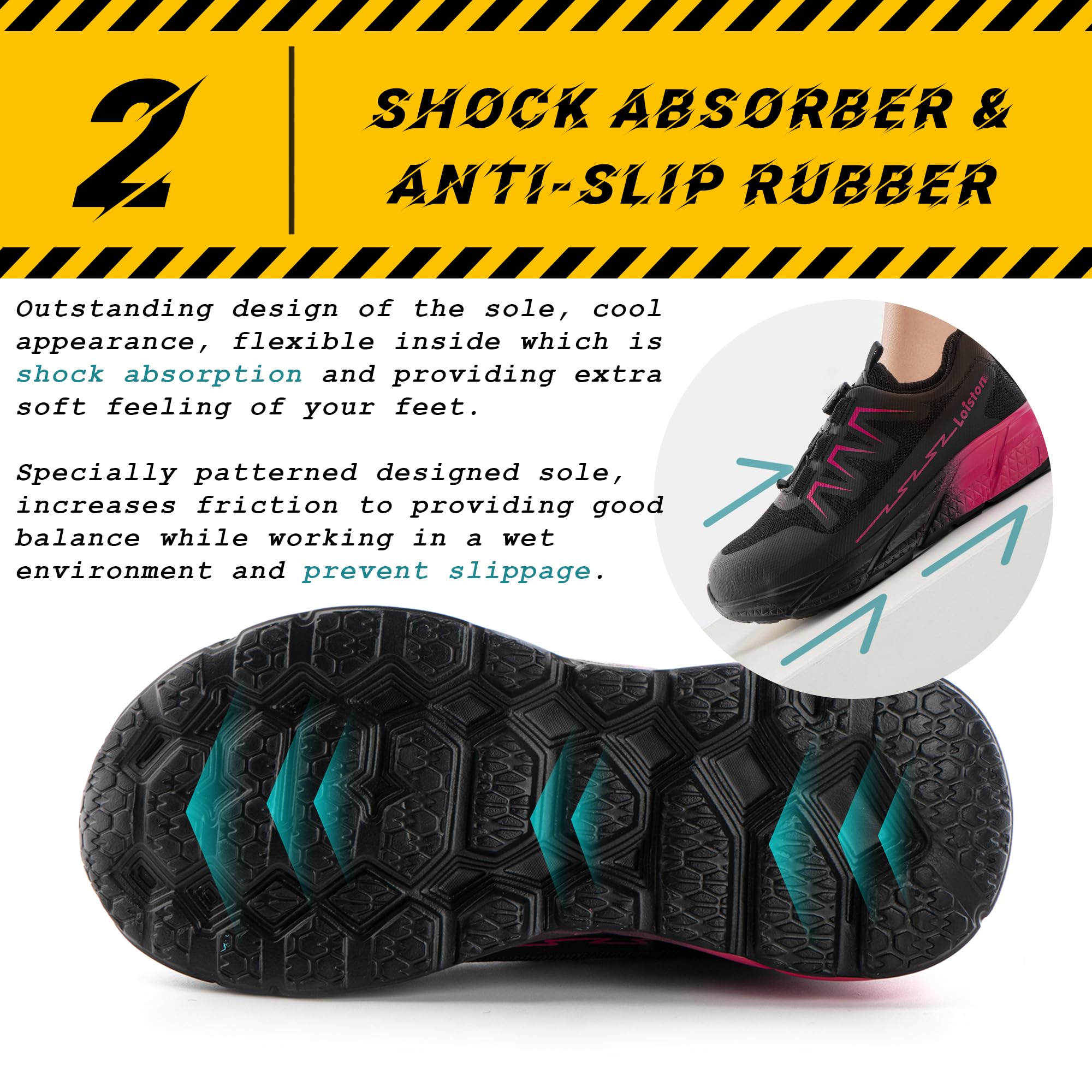 Sicherheitsschuhe Damen Leicht Arbeitsschuhe mit Stahlkappe Stahlkappenschuhe Arbeitsschutzschuhe Arbeit rutschfest Atmungsaktiv Rosa K06 Gr.42
