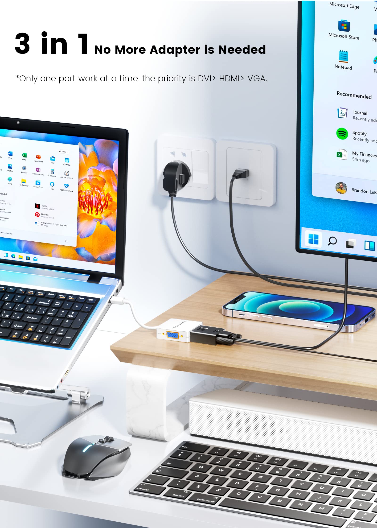 TBS2232 Adaptateur 4 en 1 Thunderbolt Mini DisplayPort vers HDMI / DVI / VGA avec Audio