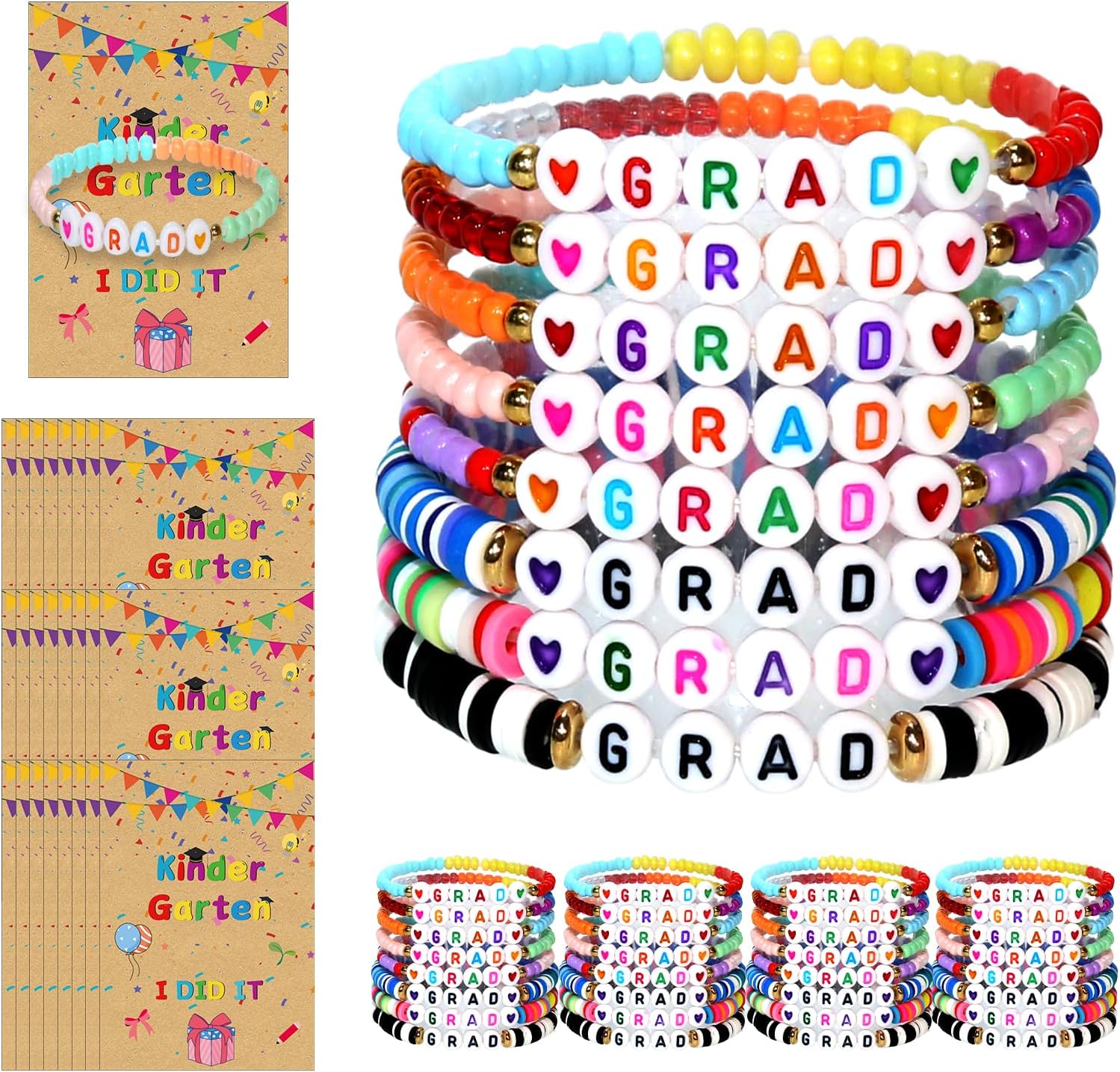 40 Set Bracelets with Card Stretch Stackable Elastic Layering Friendship Bracelet, Boho Summer Beach Jewelry Party Favors Gift Party Supplies