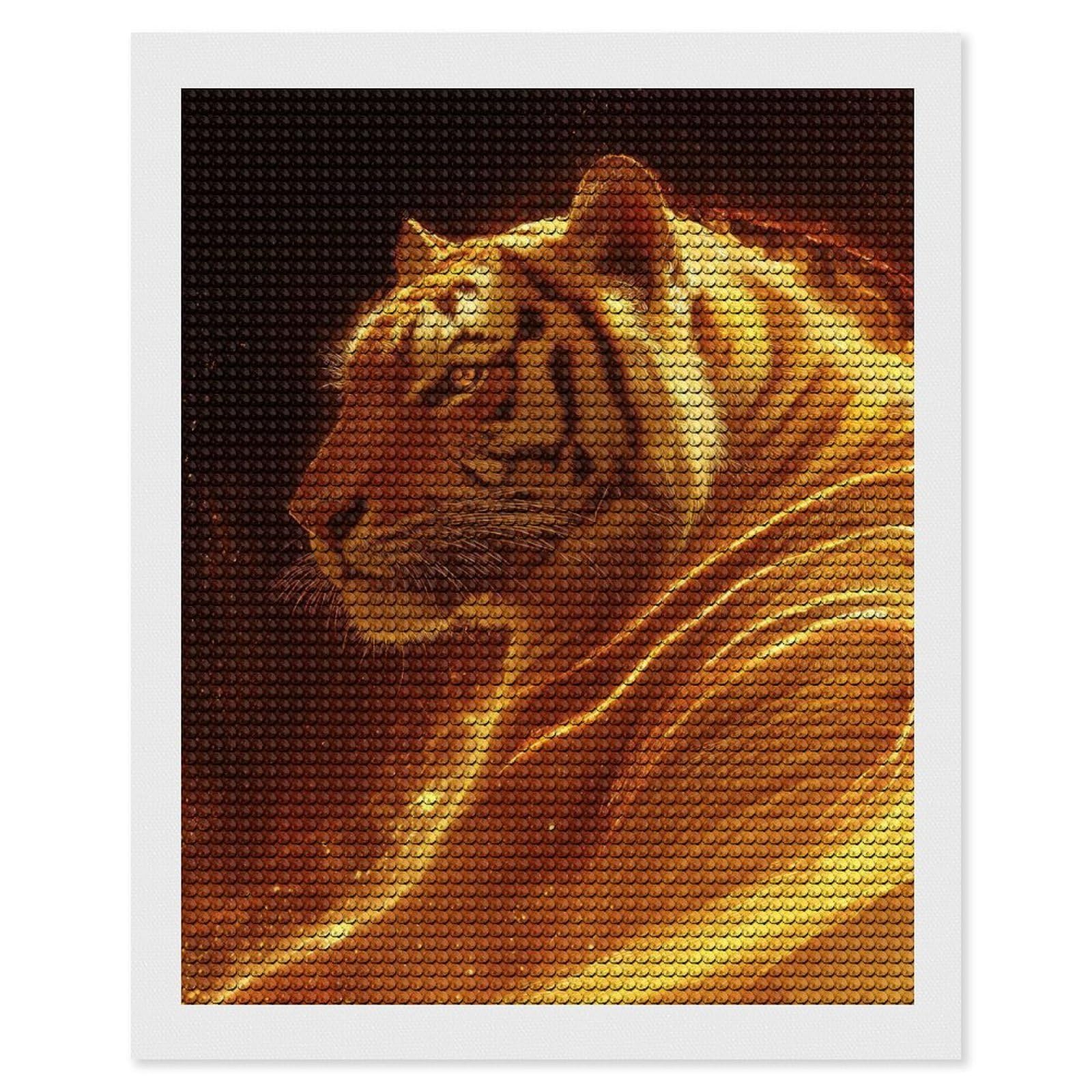 Junmoney Fiery Tiger Portrait Diamond Art Canvas 16"x20", Decorate Your Room, Mindful Craft Activity, Cosy Home Accent, Thoughtful Handmade Gift