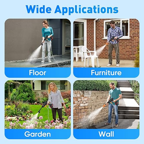 Miniatura 7 de Lavadora a presión portátil inalámbrica, 600 PSI 21V con dos baterías recargables Lavadora a presión, boquilla 6 en 1 con boquilla estándar para