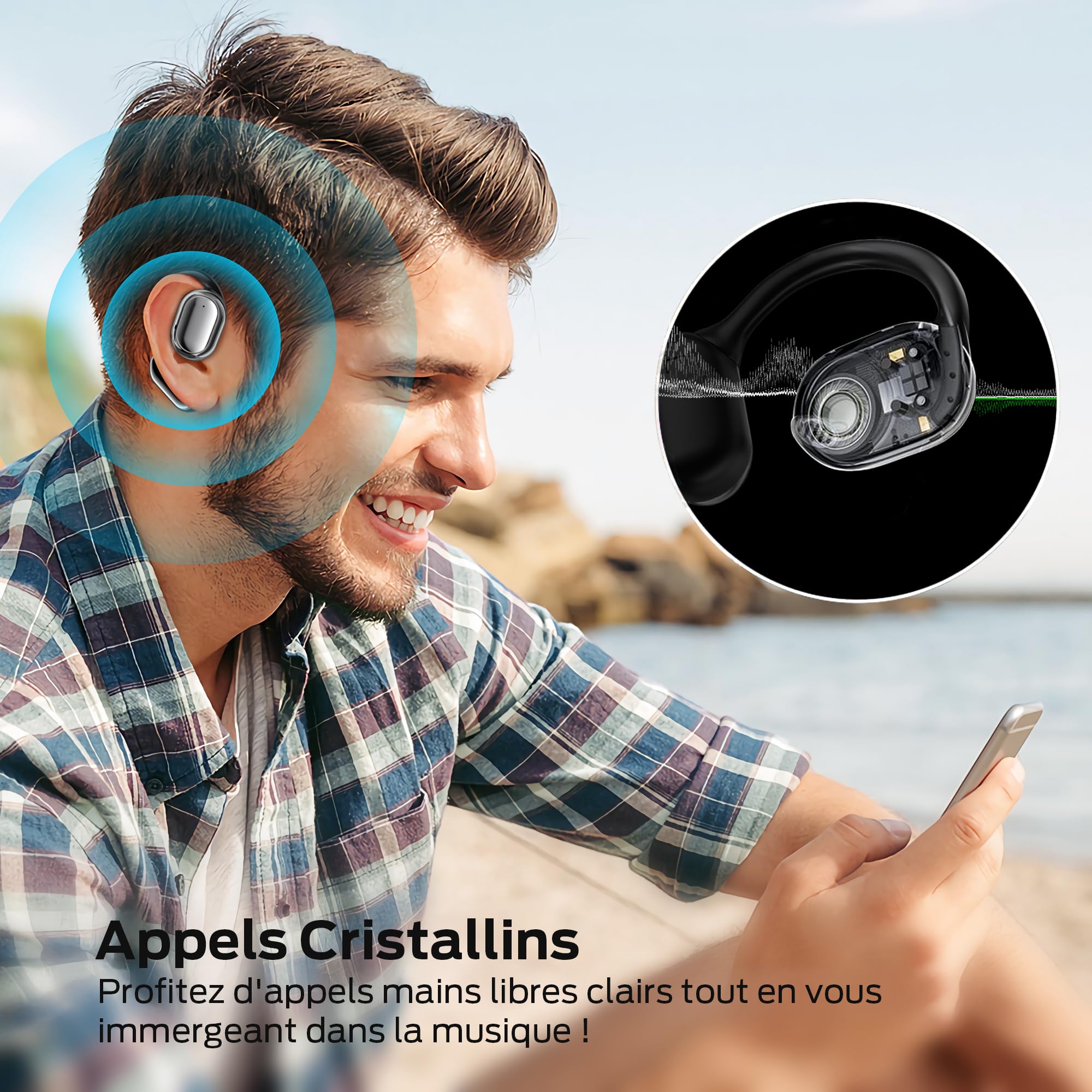 Ecouteurs Bluetooth Sans Fil Sport, Casque Bluetooth Sans Fil 5.4, Écouteurs à Conduction Osseuse avec 40H HiFi Stéréo Basses Casque, Oreillette Bluetooth Sport IPX5 Étanche, Running/Gym (Nior)