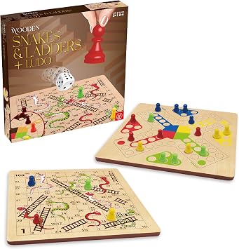 Wooden Snakes and Ladders + Ludo Board Game   2-in-1 Classic Family Game for Home and Travel   Kids Board Games Age 5+Montessori-Inspired, Travel-Friendly, Snakes and ladders game for kids