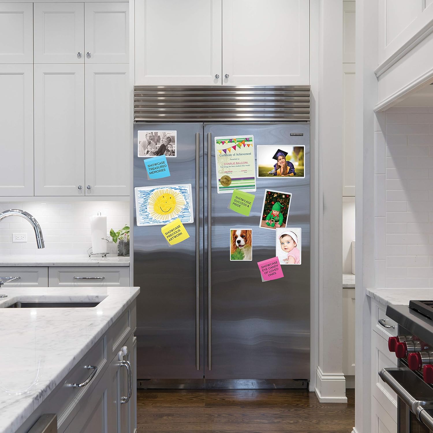 Clear Magnetic Picture Frame Pockets for Refrigerator School Locker, or Any Magnetic Surface Holds 2.5” x 3.5” Photos - 72 Pack