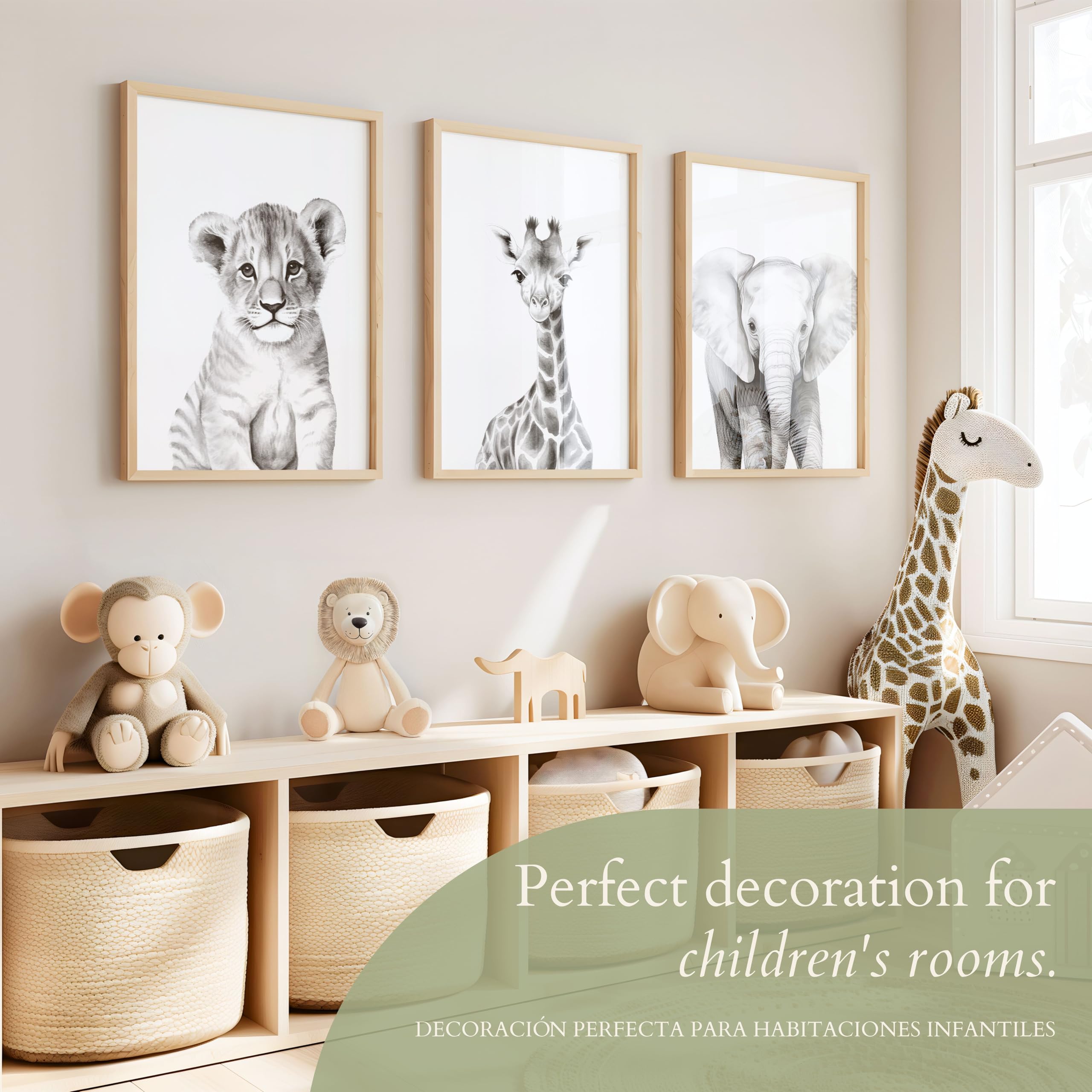 Poster Savana Per Camera Bambino - 3 Pezzi 30x40cm Con Elefante, Giraffa E Zebra | Tela Senza Cornice - Foto 7