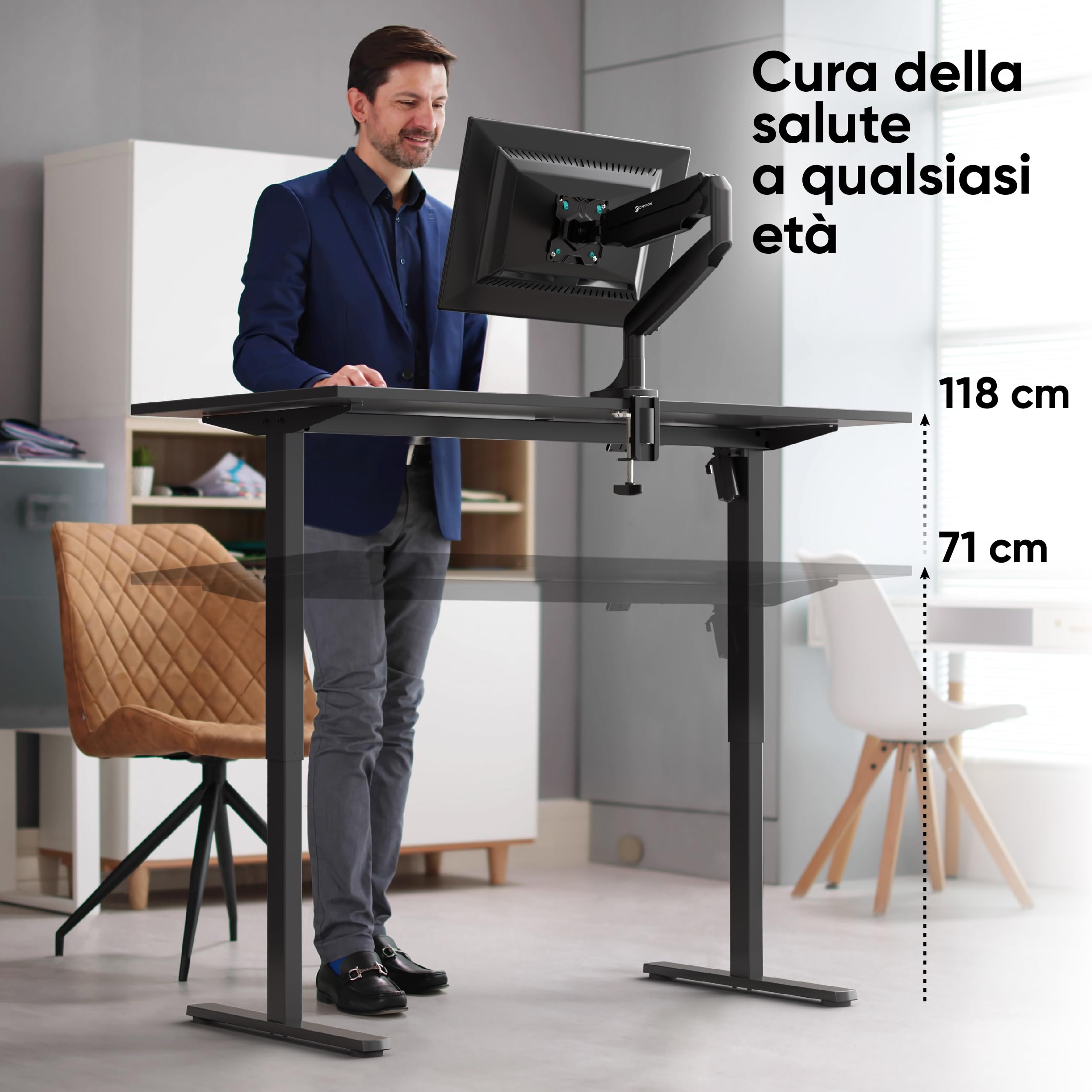 ONKRON Base per Piano di Lavoro, Scrivania Regolabile in Altezza 71–118 cm, Carico 70 kg, Struttura Scrivania Motorizzata con Larghezza 1000–1400 mm, Tavolo Gaming e Ufficio, Nero WDF221E-B