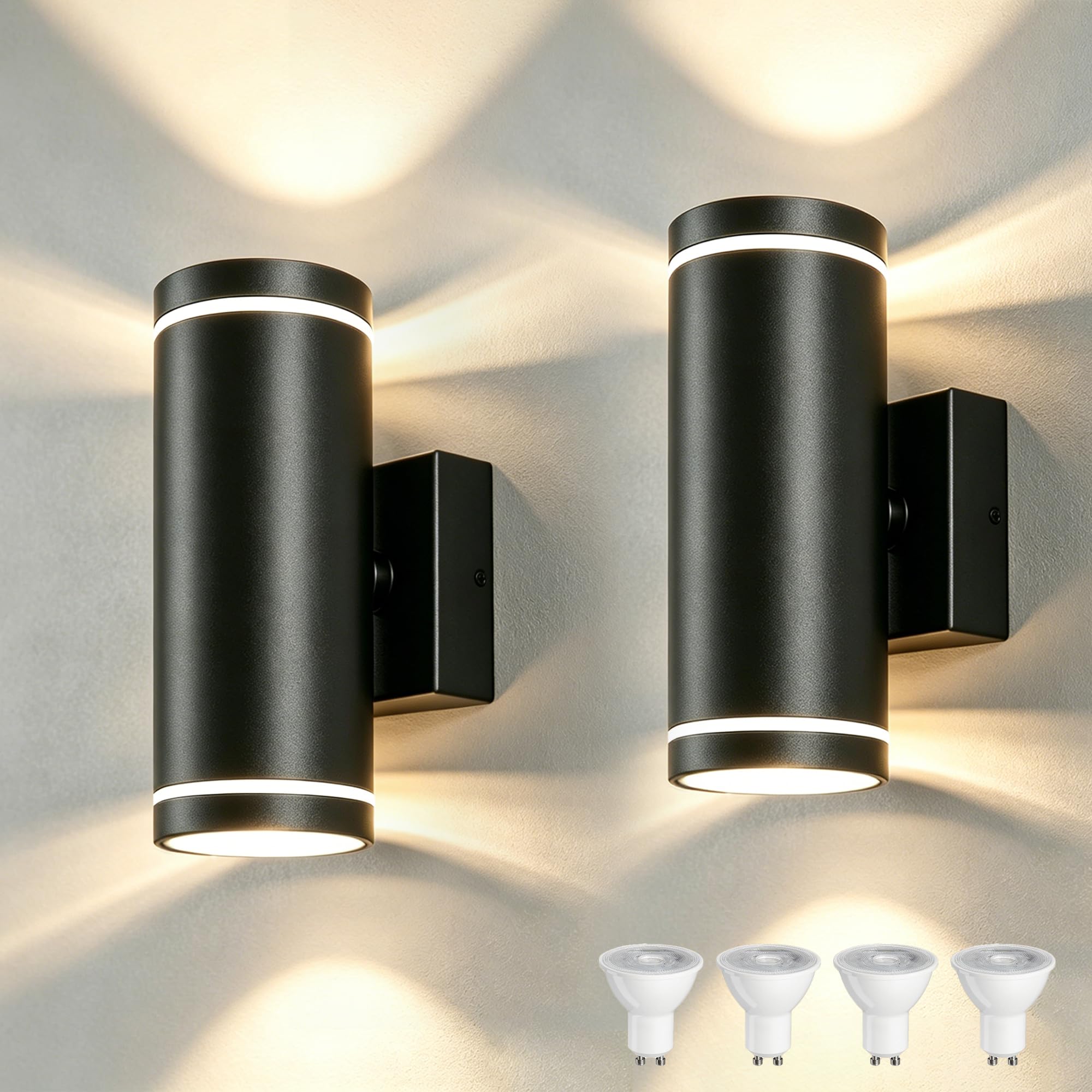 YOVGQOLV Outdoor Wall Lights Mains Powered Up Down Outside Lights IP65 GU10