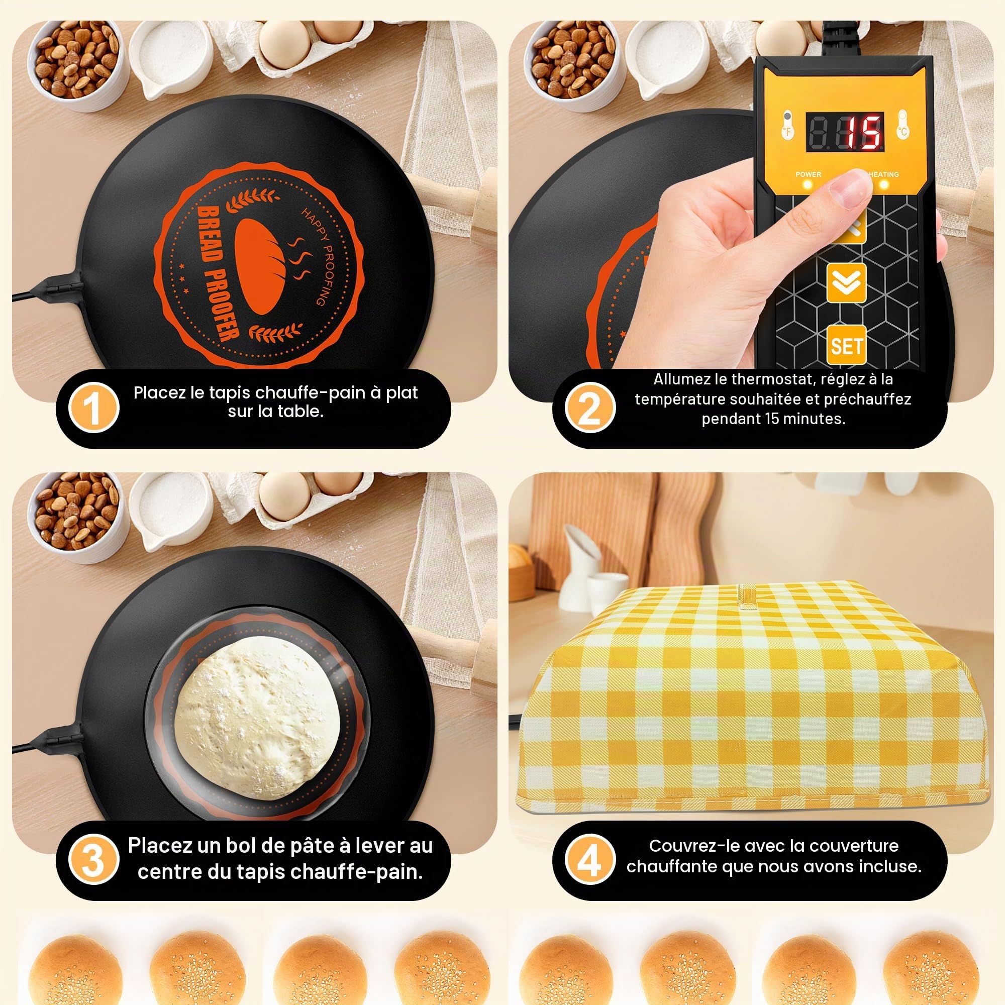Heat Mat with Lid for Bread and Dough Dough Adjustable Temperature with Thermostat Sourdough for Home
