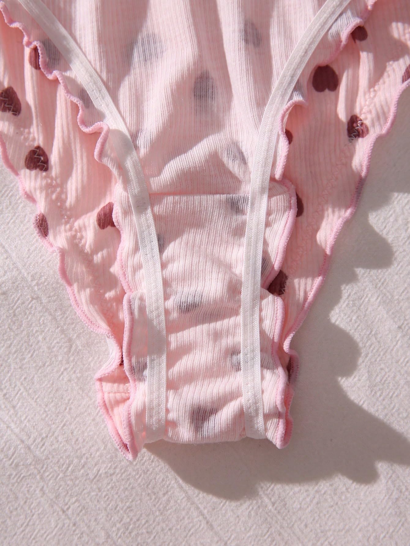 SHENHE Women's 3 Packs Frilly Panties Vintage Style Heart Print Mid Rise Ruffle Cute Panties Underwear: Small Black White Pink