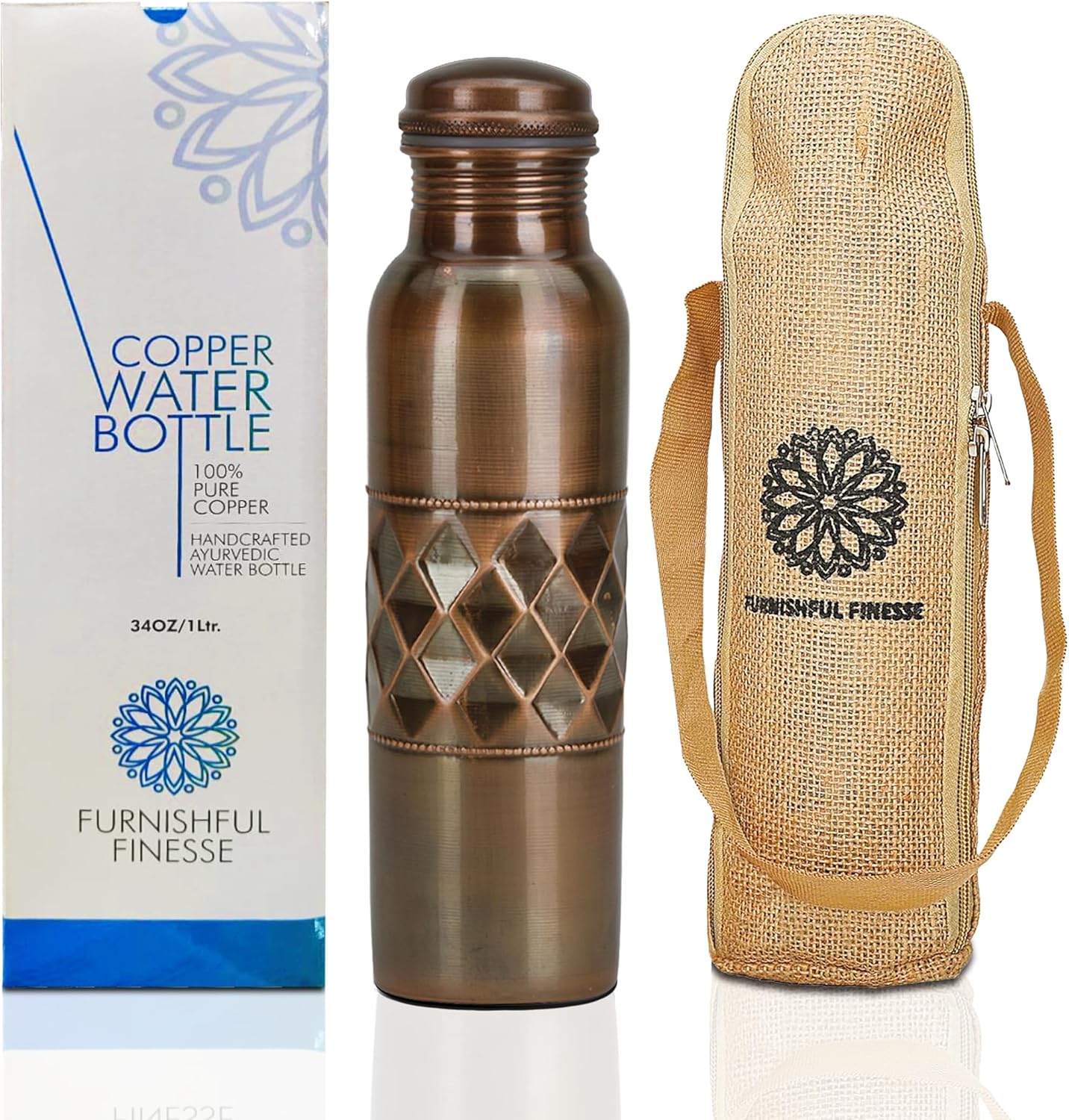 100% Pure Copper Water Bottle for Drinking, 34 Oz Ayurvedic Copper Bottle with Carry Bags for Yoga, Gym, Meditation Black Leak-Proof Vessel - Pack of 1, (Antique Finish) 1000ml/1L - Image 8